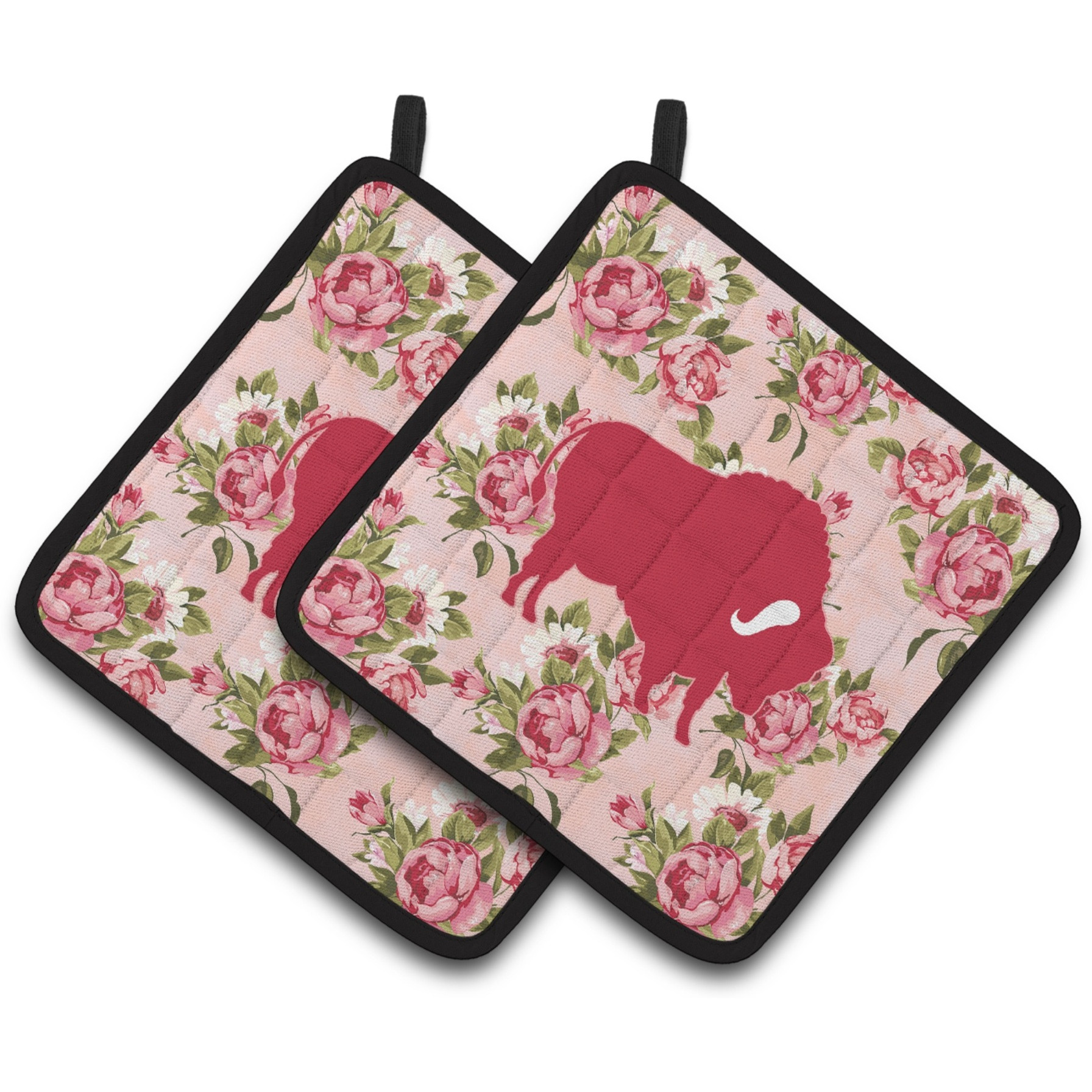 &quotCaroline's Treasures Buffalo Shabby Chic Pink Roses Pair of Pot Holders BB1127-RS-PK-PTHD, 7.5HX7.5W, Multicolor"