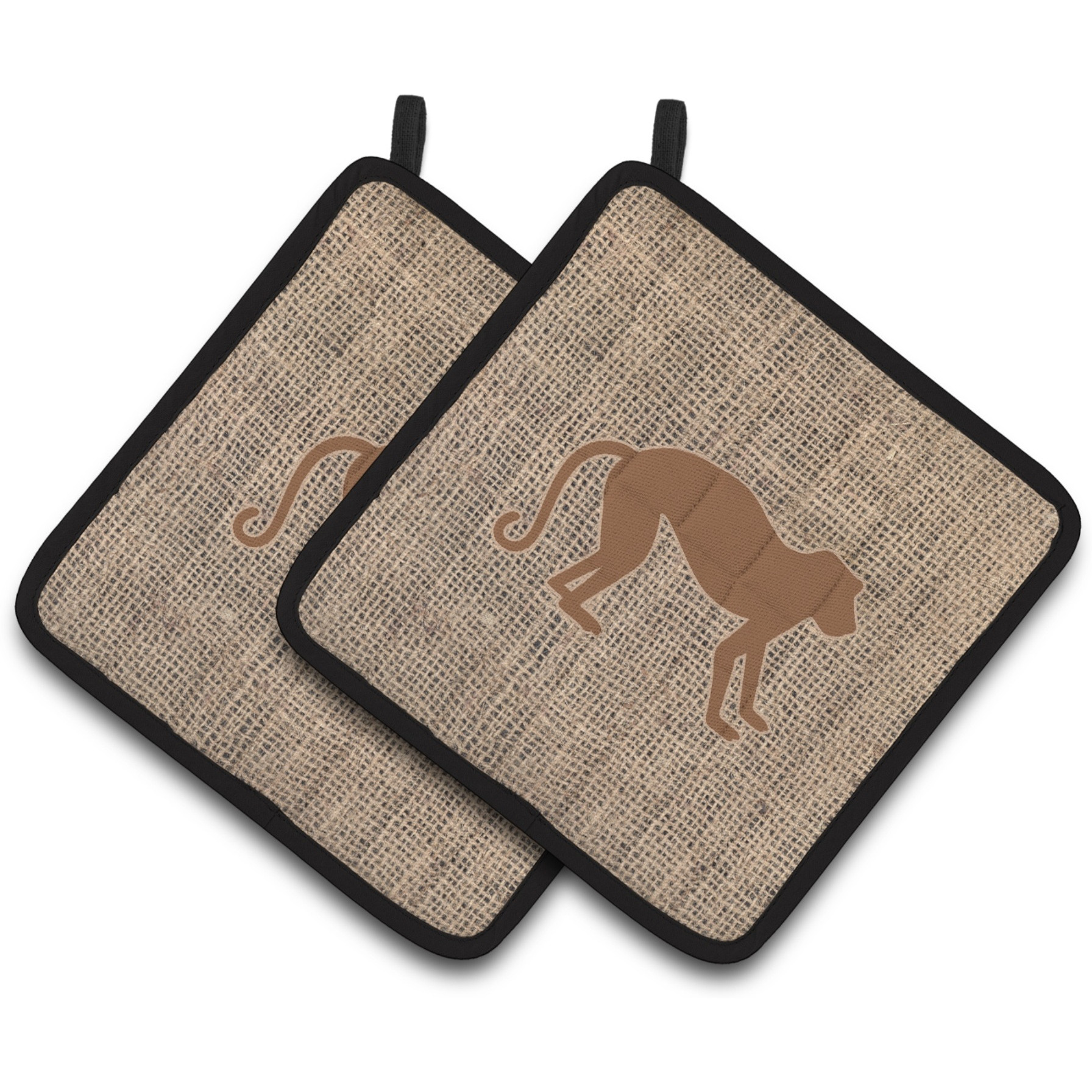 &quotCaroline's Treasures Monkey Faux Burlap & Brown Pair of Pot Holders BB1128-BL-BN-PTHD, 7.5HX7.5W, Multicolor"