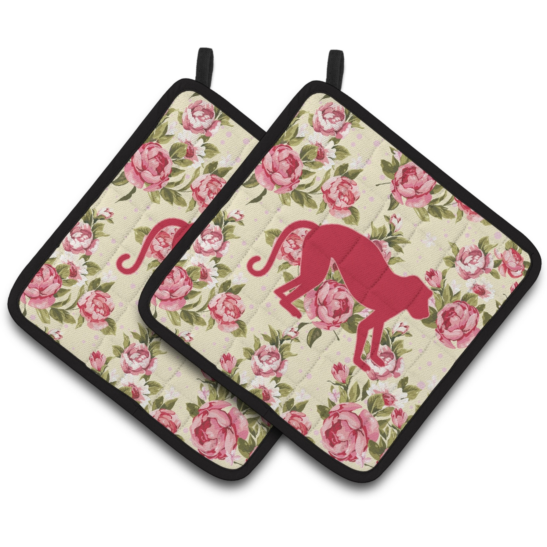 &quotCaroline's Treasures Monkey Shabby Chic Yellow Roses Pair of Pot Holders BB1128-RS-YW-PTHD, 7.5HX7.5W, Multicolor"