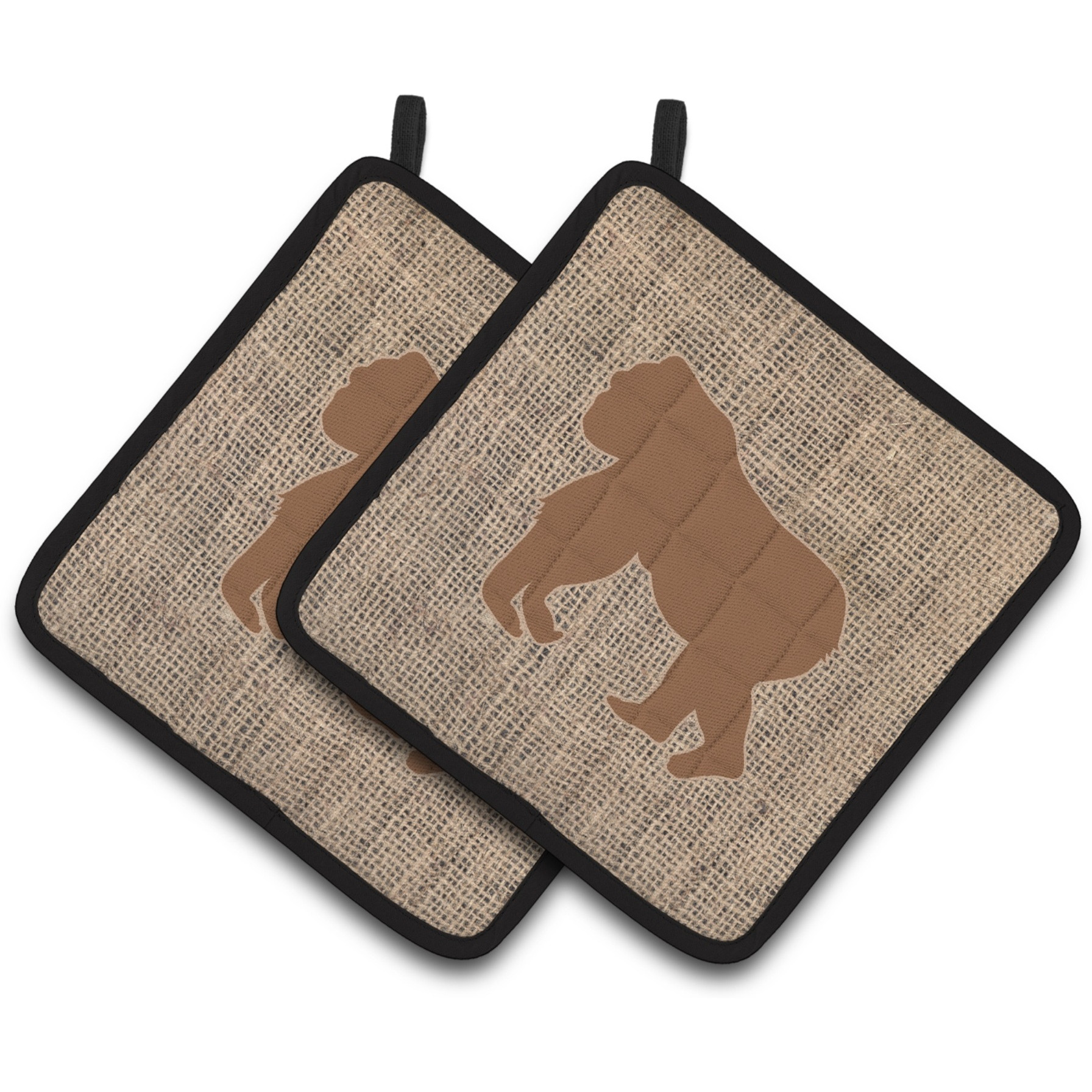 &quotCaroline's Treasures Gorilla Faux Burlap & Brown Pair of Pot Holders BB1129-BL-BN-PTHD, 7.5HX7.5W, Multicolor"