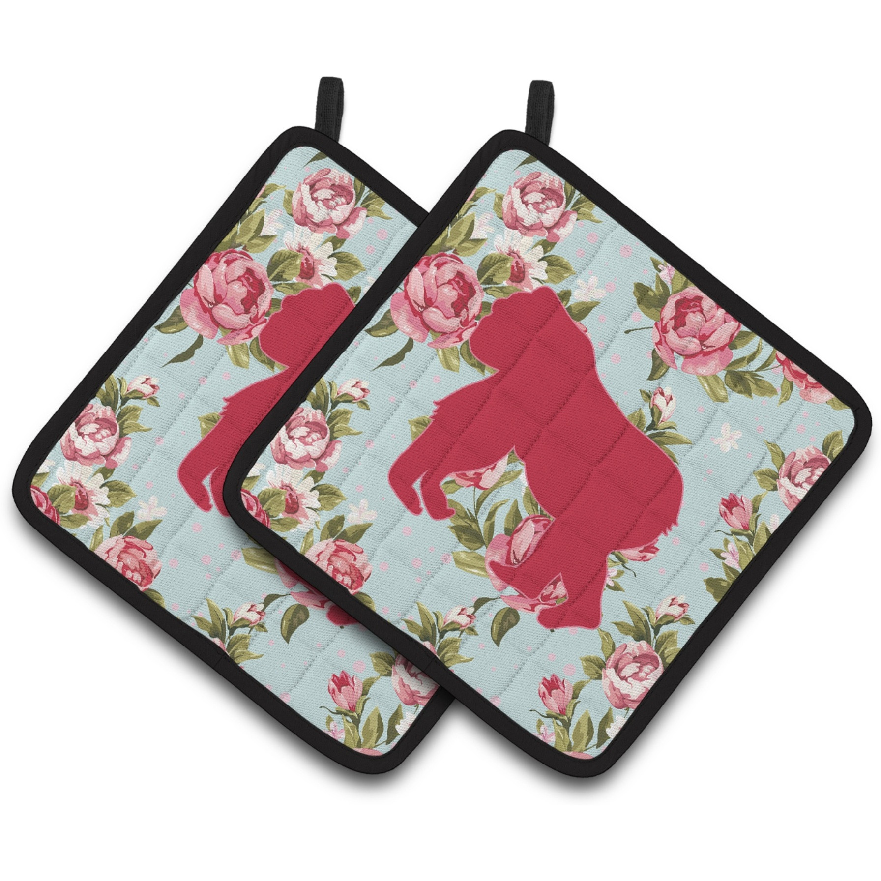 &quotCaroline's Treasures Gorilla Shabby Chic Blue Roses Pair of Pot Holders BB1129-RS-BU-PTHD, 7.5HX7.5W, Multicolor"