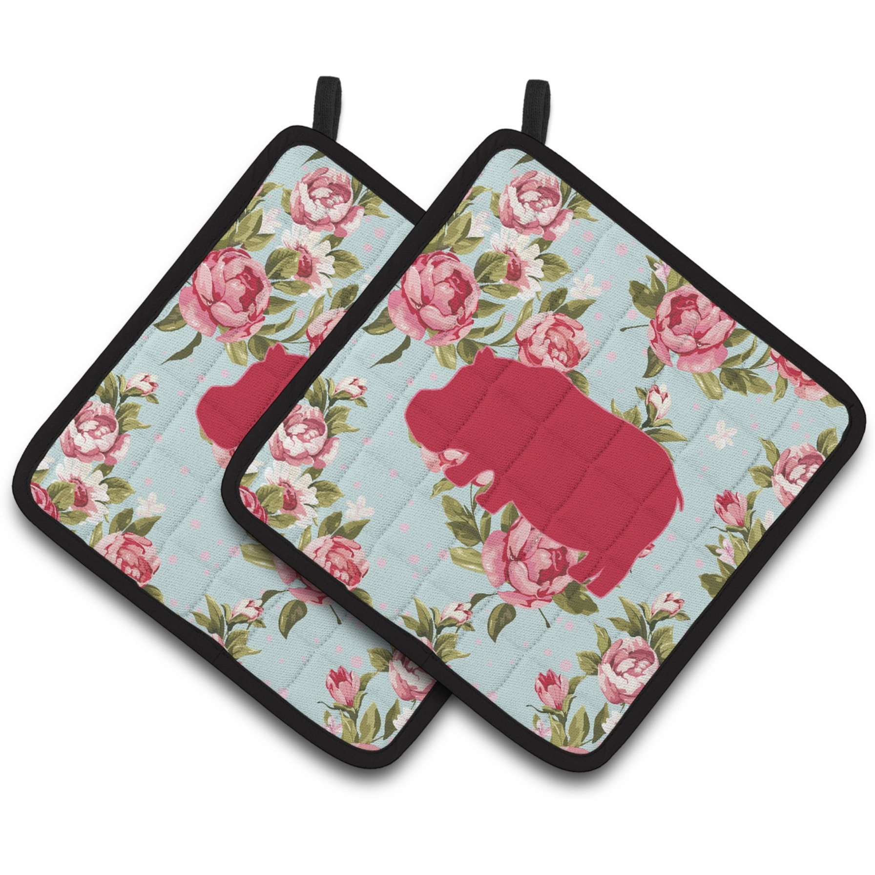 &quotCaroline's Treasures Hippopotamus Shabby Chic Blue Roses Pair of Pot Holders BB1130-RS-BU-PTHD, 7.5HX7.5W, Multicolor"