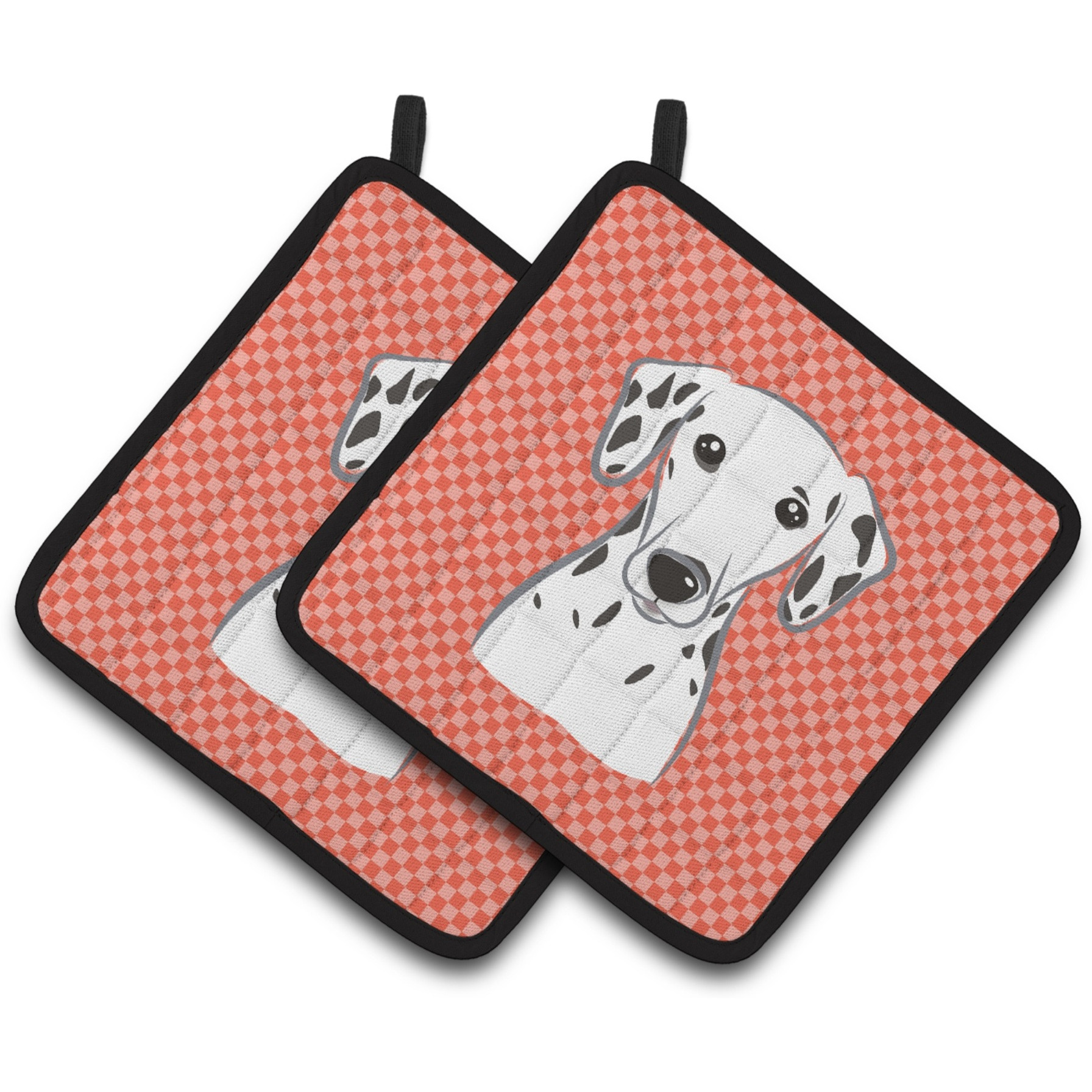 &quotCaroline's Treasures Red Checkered Dalmatian Pair of Pot Holders BB1131PTHD, 7.5HX7.5W, Multicolor"