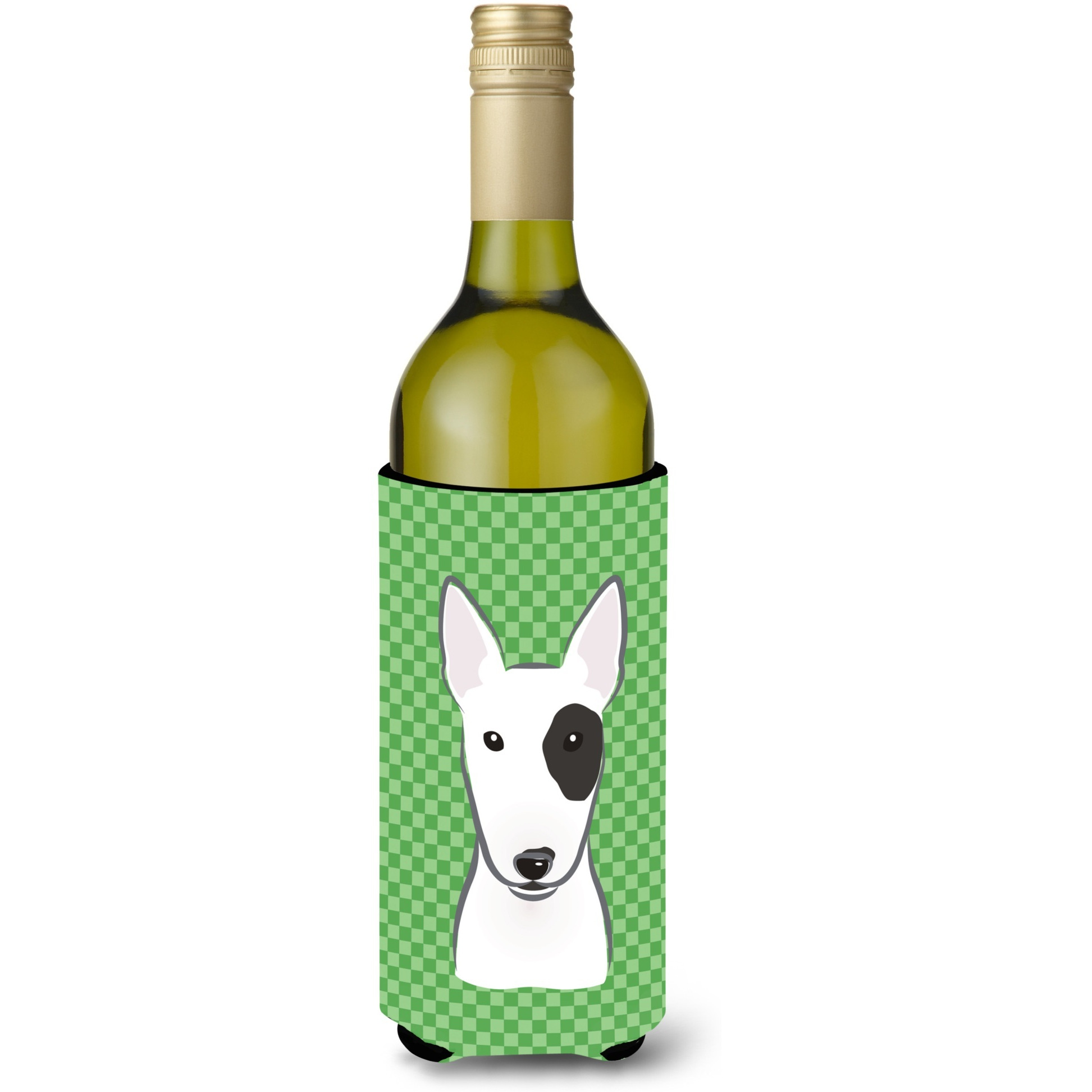 Green Checkered Bull Terrier Wine Bottle Beverage Insulator Hugger BB1132LITERK