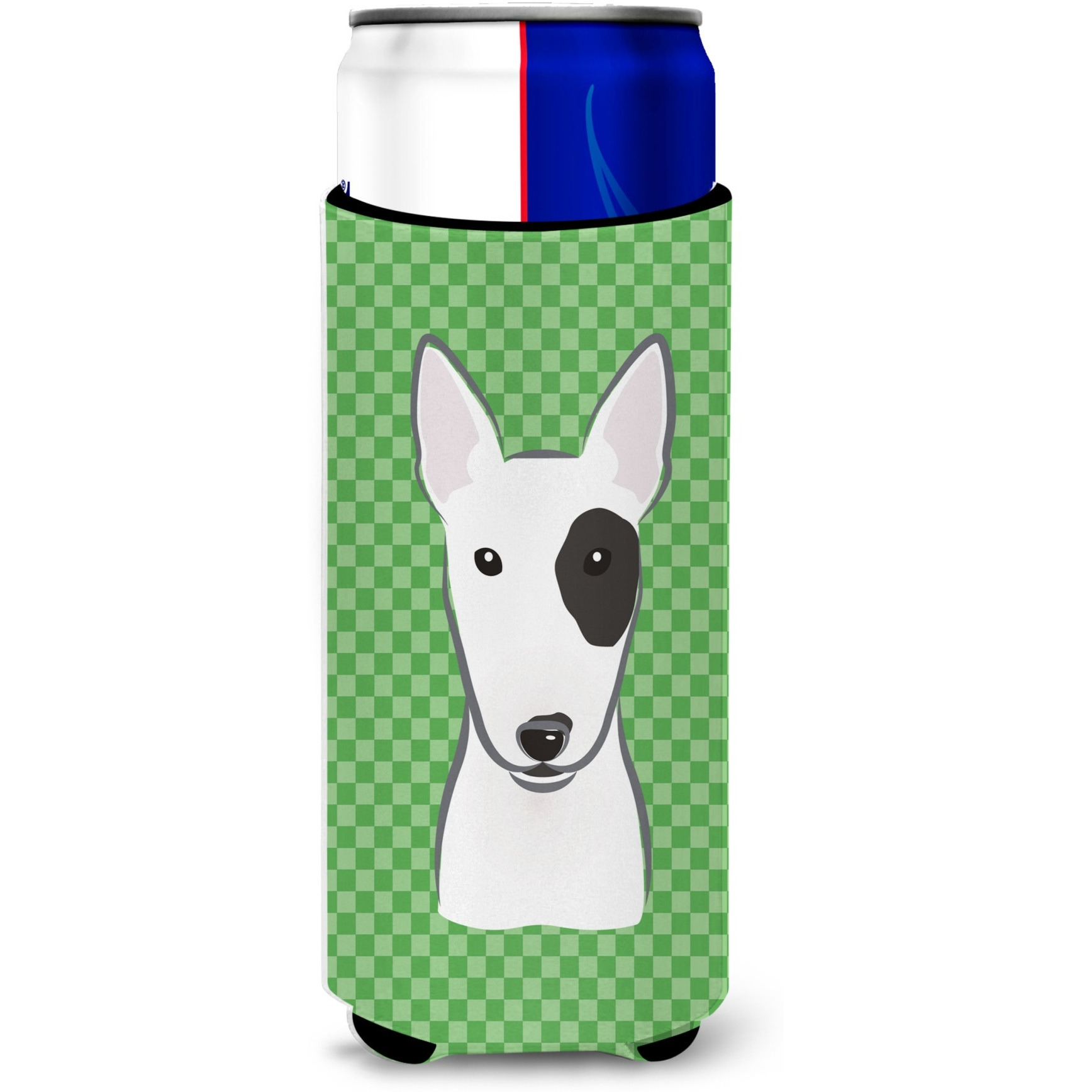 Green Checkered Bull Terrier Ultra Beverage Insulators for slim cans BB1132MUK