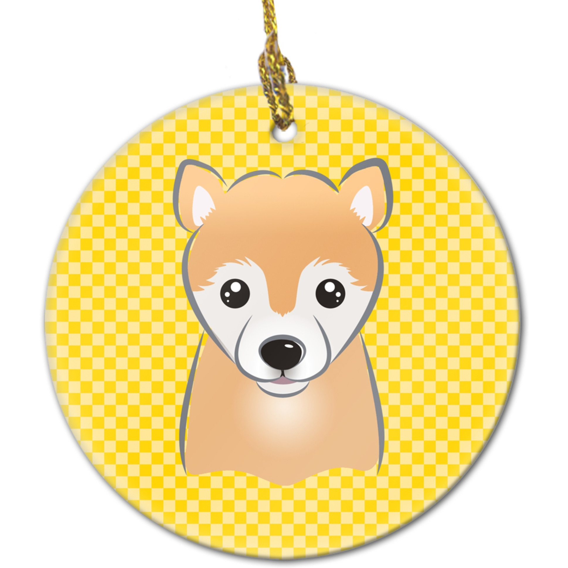 Yellow Checkered Shiba Inu Ceramic Ornament BB1133CO1