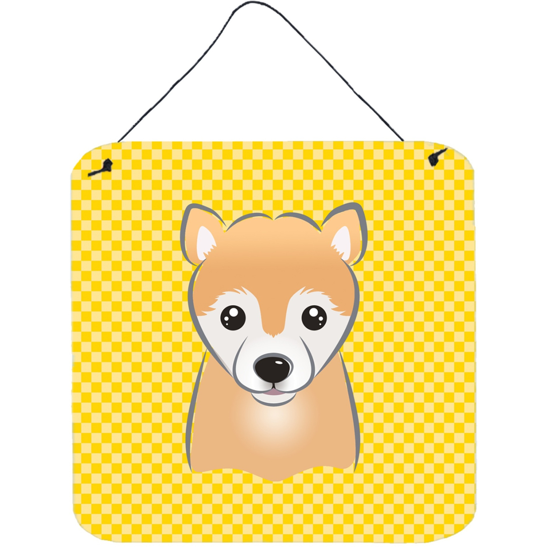 &quotCaroline's Treasures Yellow Checkered Shiba Inu Wall or Door Hanging Prints, 6 x 6"""