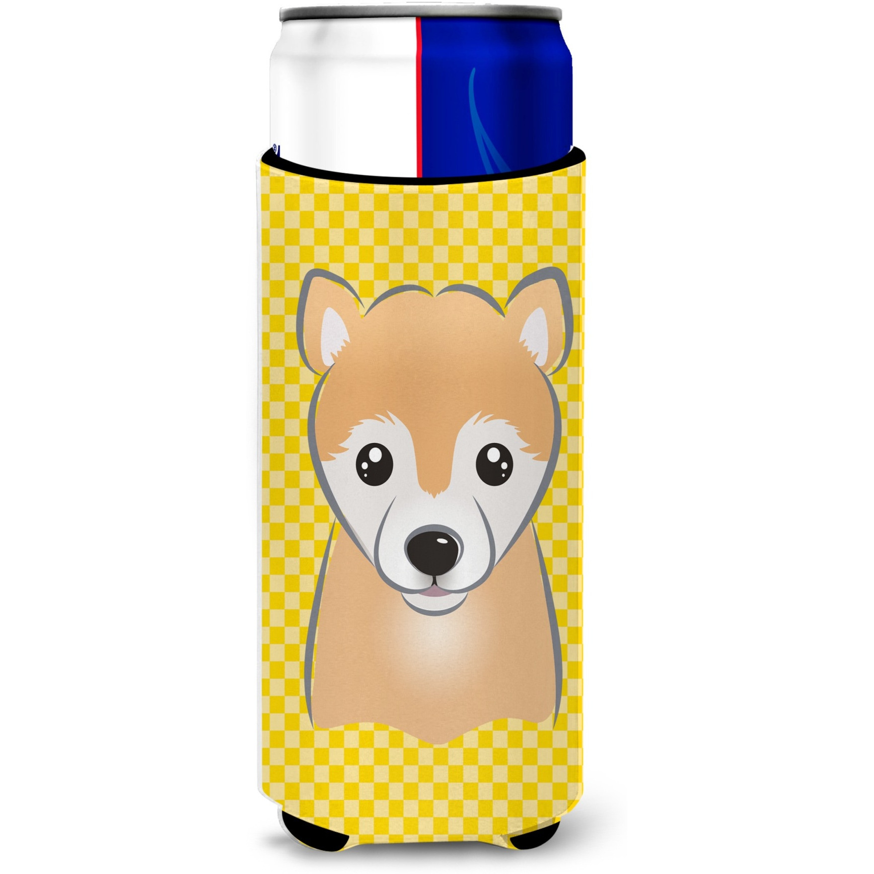 Yellow Checkered Shiba Inu Ultra Beverage Insulators for slim cans BB1133MUK