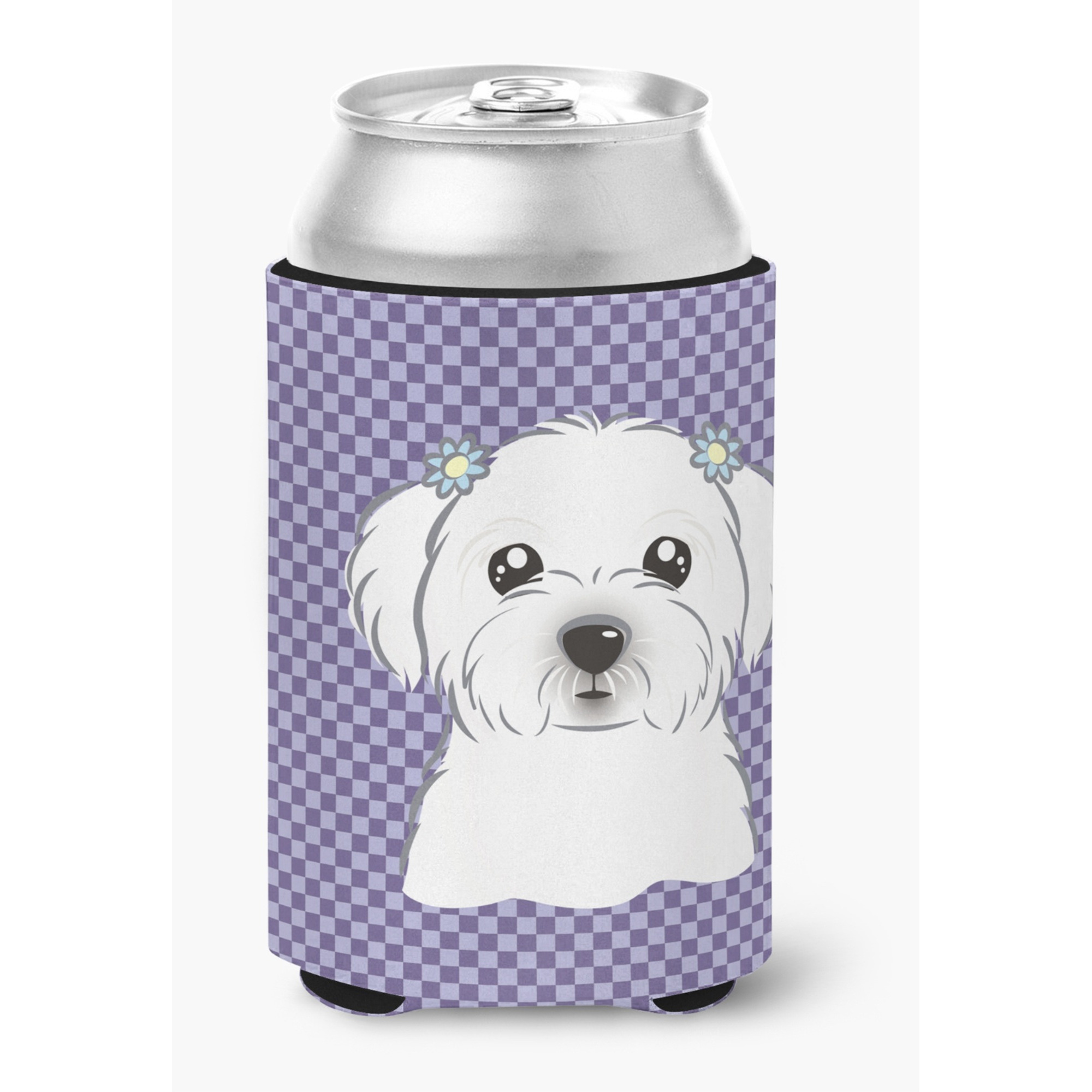 Purple Checkered Maltese Can or Bottle Hugger BB1134CC