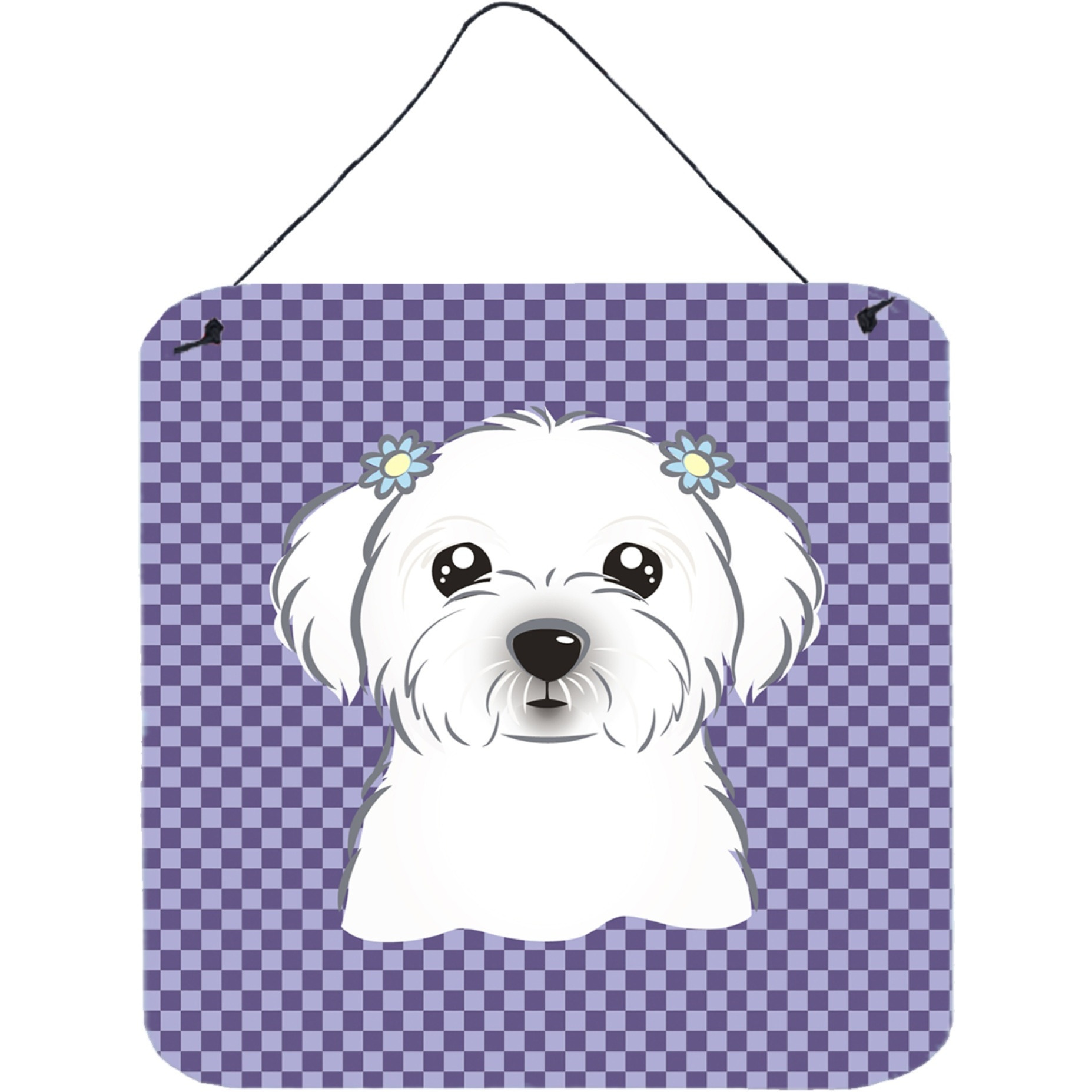 &quotCaroline's Treasures Purple Checkered Maltese Aluminum Metal Wall or Door Hanging Prints, 6 x 6"""