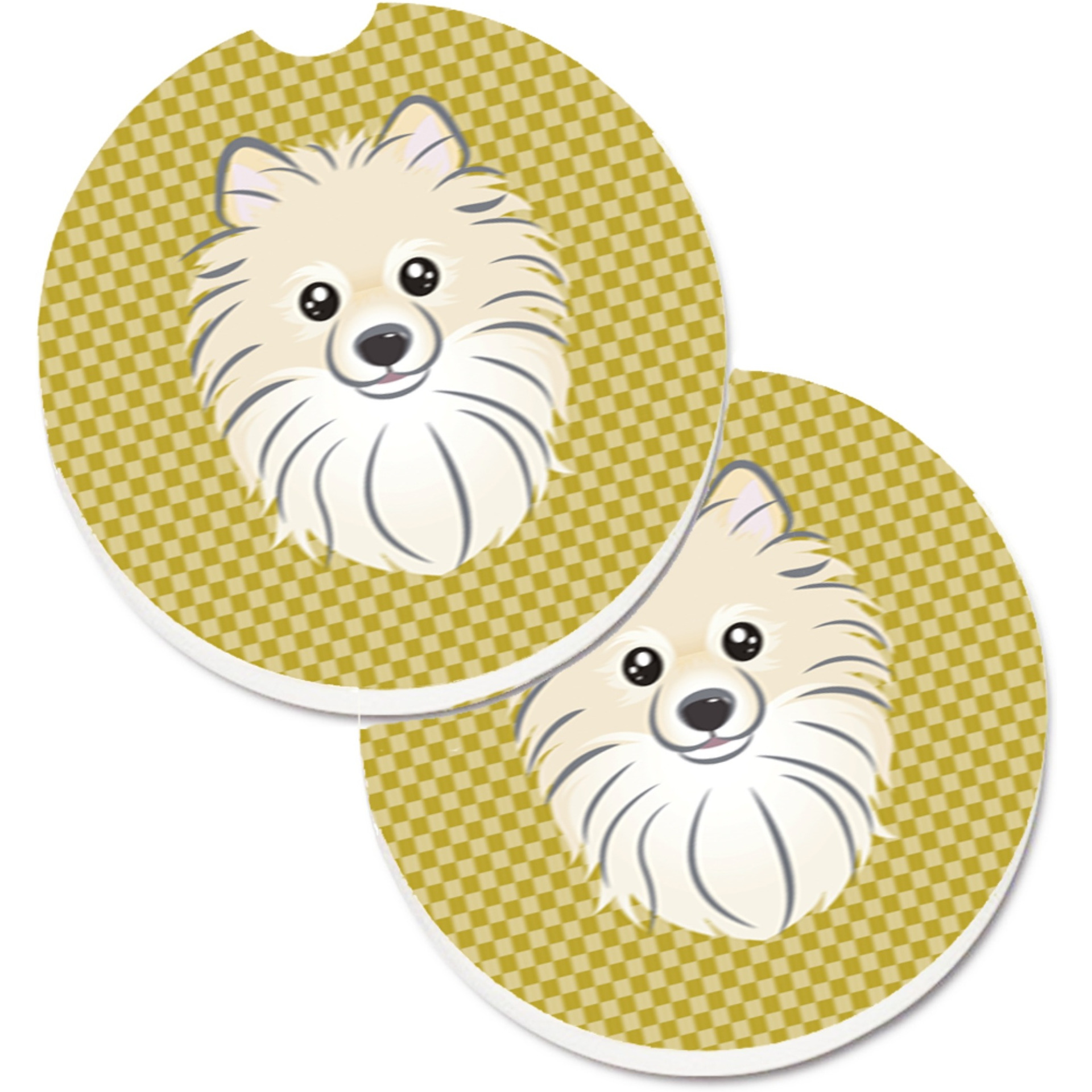 &quotCaroline's Treasures Tan Checkered Pomeranian Set of 2 Cup Holder Car Coasters BB1135CARC, 2.56, Multicolor"