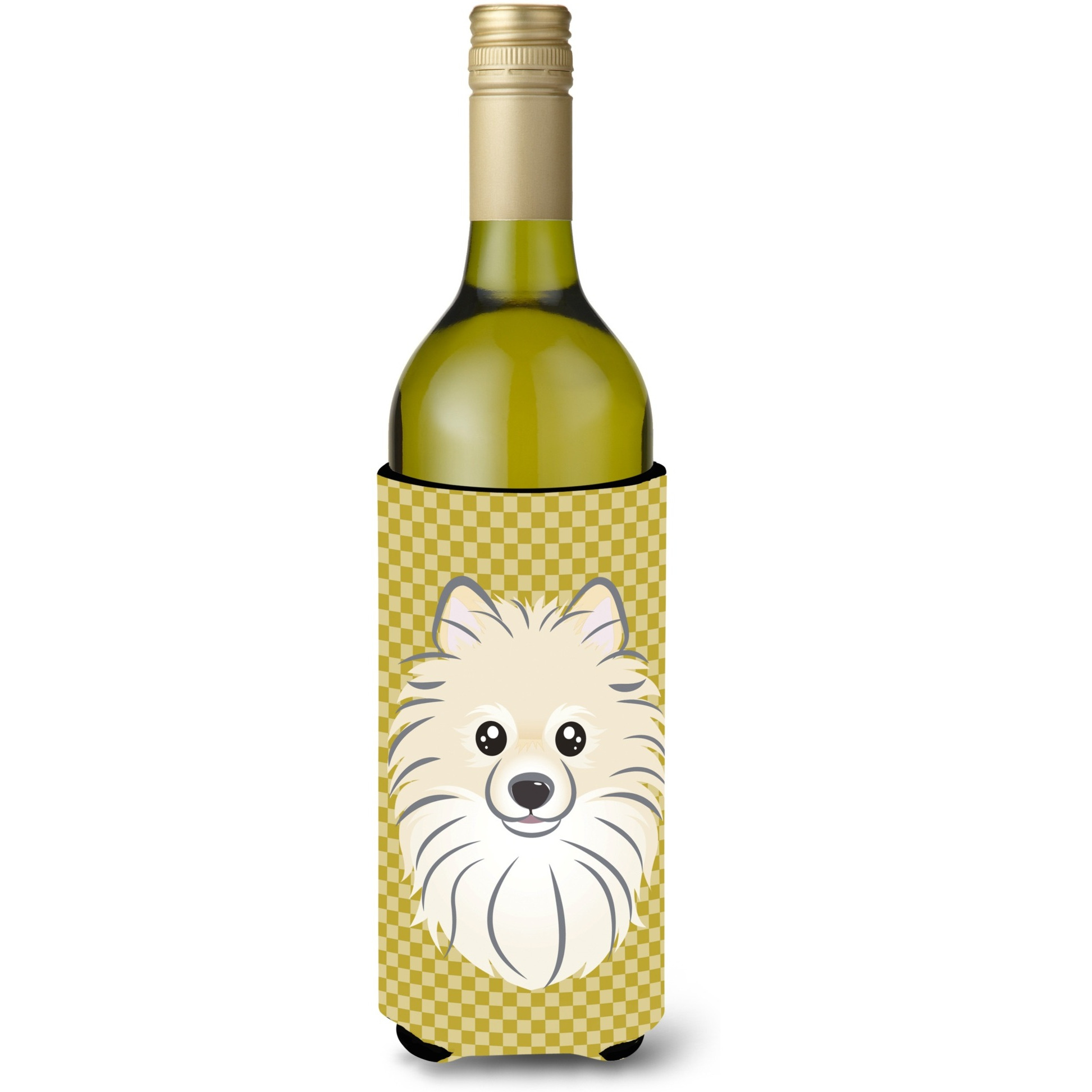 Tan Checkered Pomeranian Wine Bottle Beverage Insulator Hugger BB1135LITERK