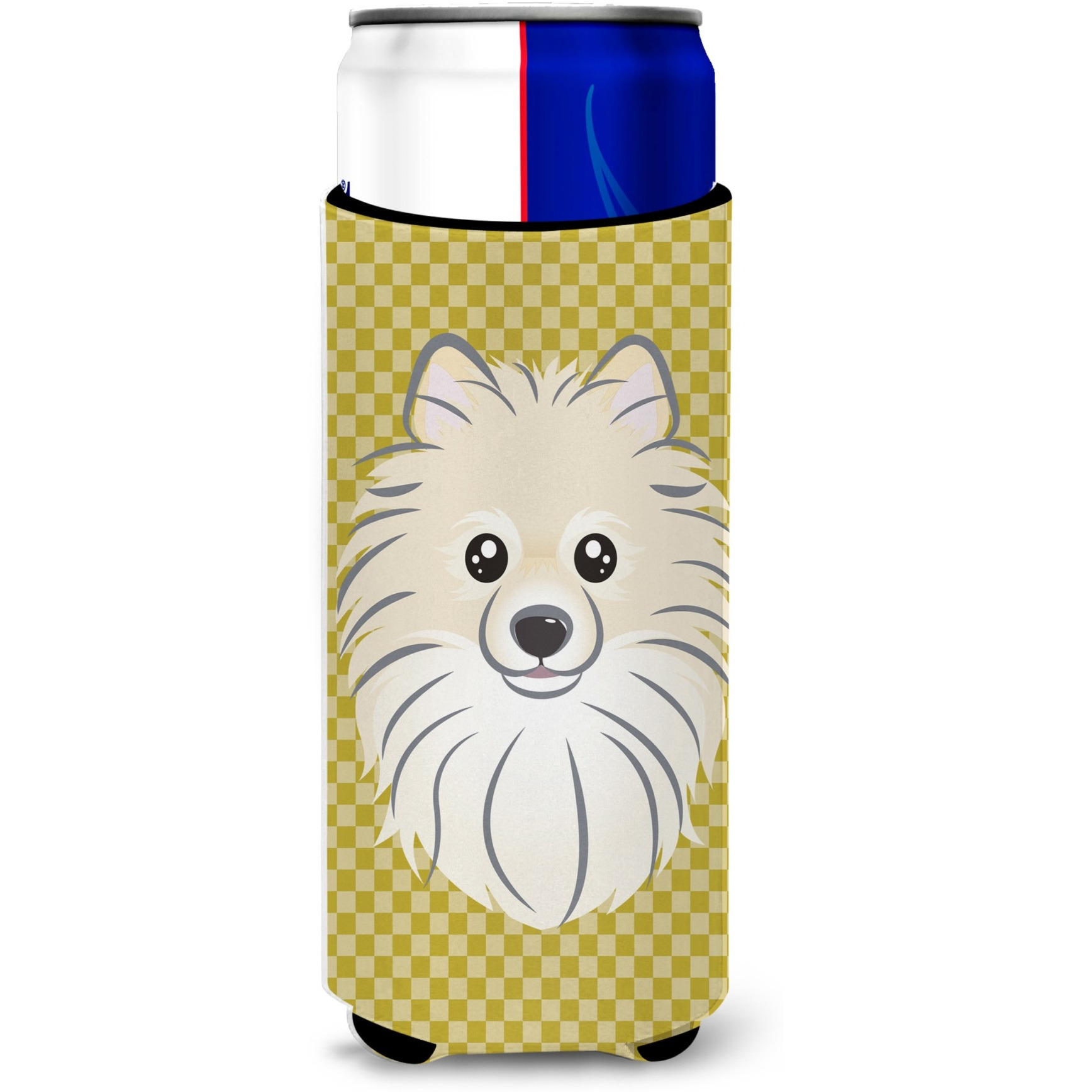 Tan Checkered Pomeranian Ultra Beverage Insulators for slim cans BB1135MUK