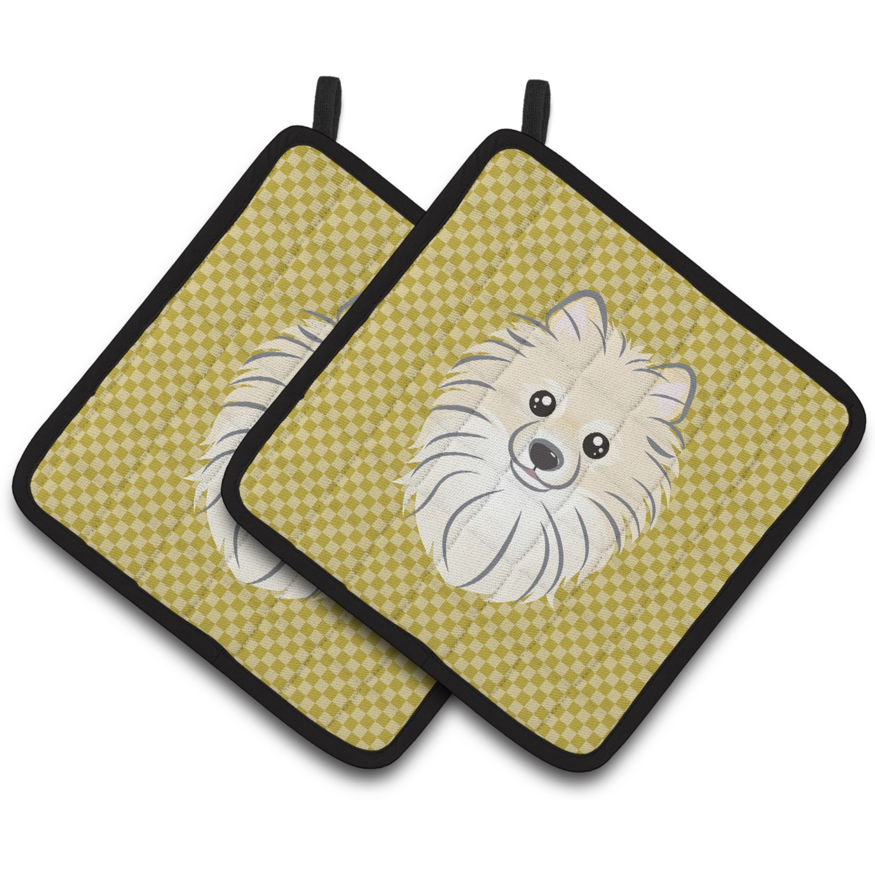 &quotCaroline's Treasures Tan Checkered Pomeranian Pair of Pot Holders BB1135PTHD, 7.5HX7.5W, Multicolor"