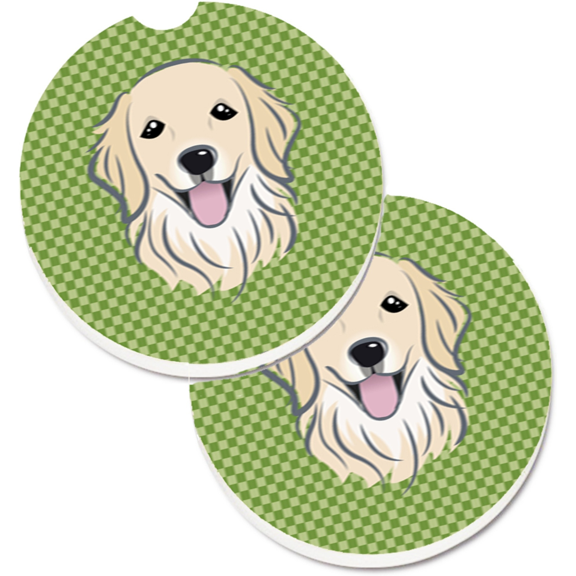 &quotCaroline's Treasures green Checkered Golden Retriever Set of 2 Cup Holder Car Coasters BB1137CARC, 2.56, Multicolor"
