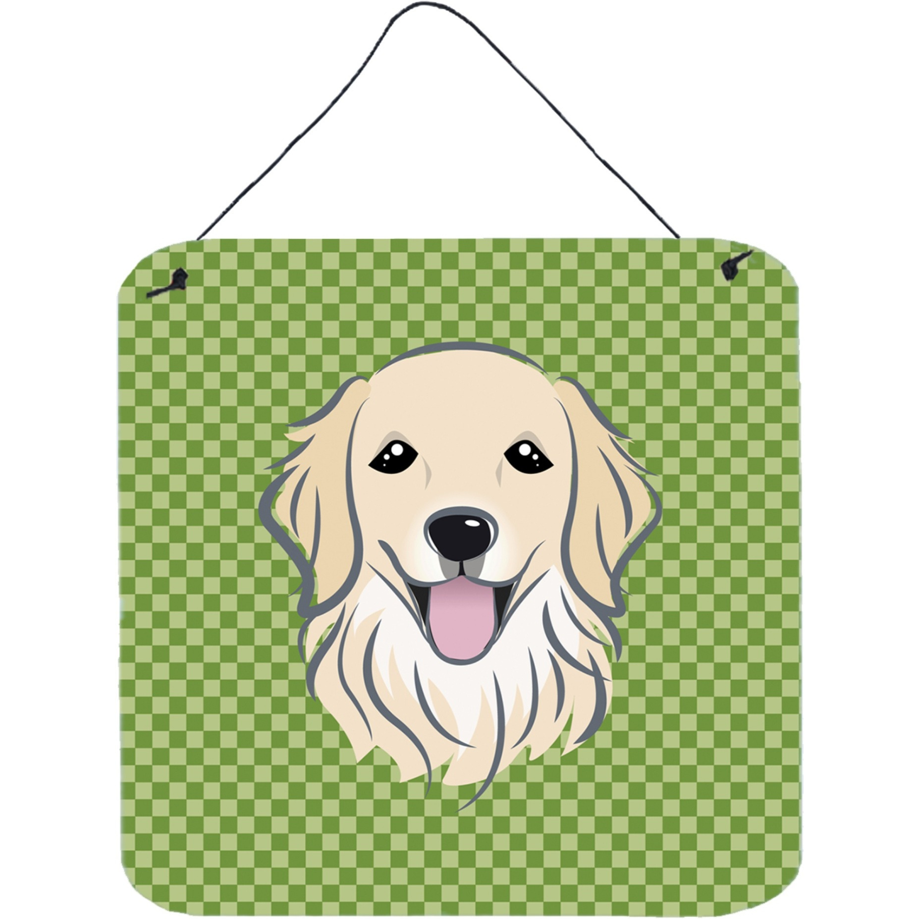 &quotCaroline's Treasures Green Checkered Golden Retriever Wall or Door Hanging Prints, 6 x 6"""