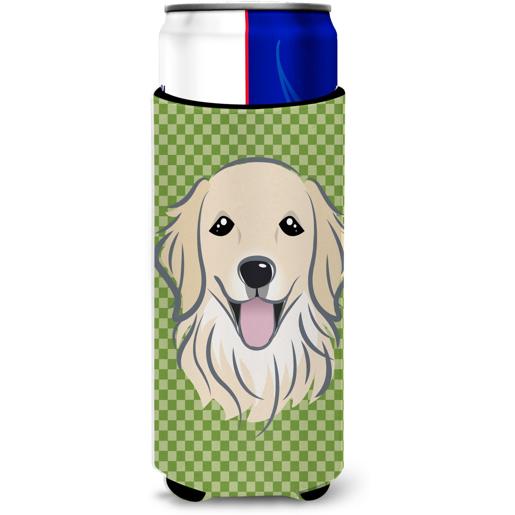 Green Checkered Golden Retriever Ultra Beverage Insulators for slim cans BB1137MUK