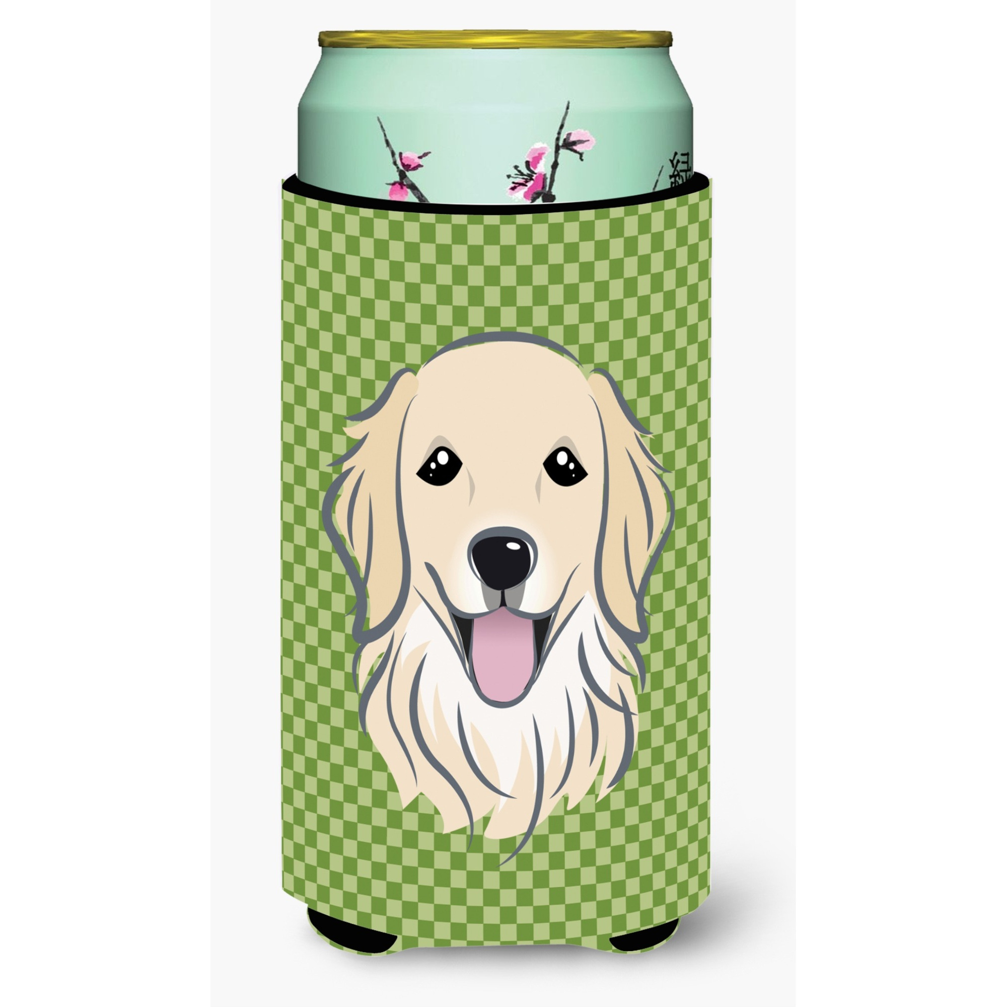 Green Checkered Golden Retriever Tall Boy Beverage Insulator Hugger BB1137TBC