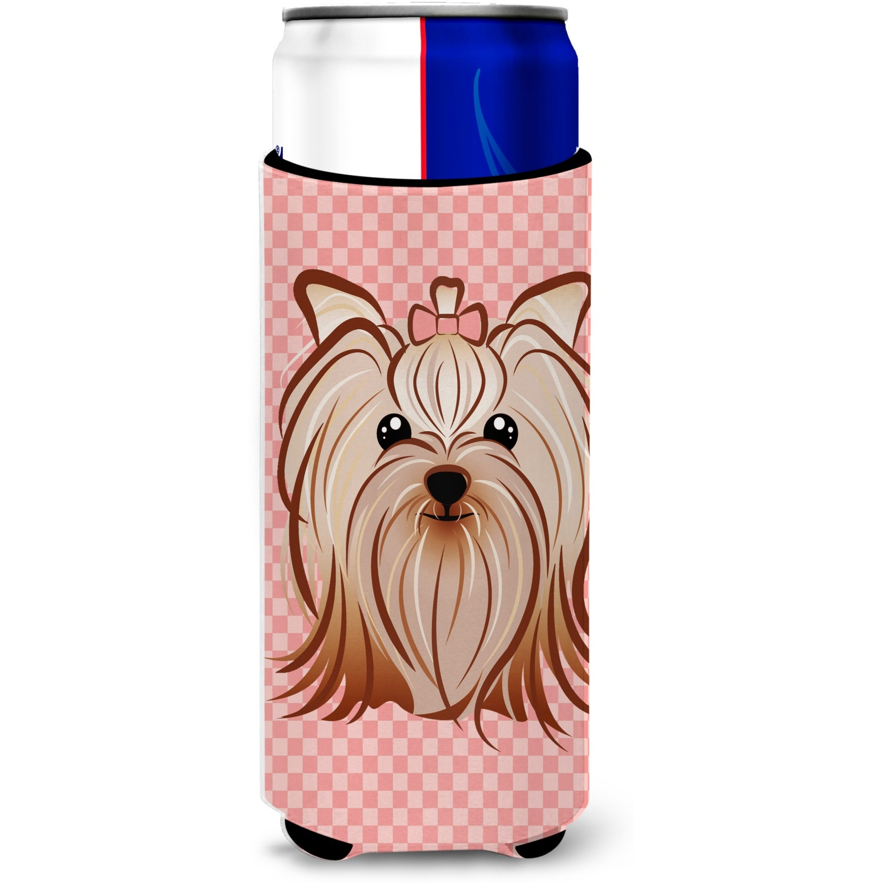 Pink Checkered Yorkie / Yorkshire Terrier Ultra Beverage Insulators for slim cans BB1138MUK