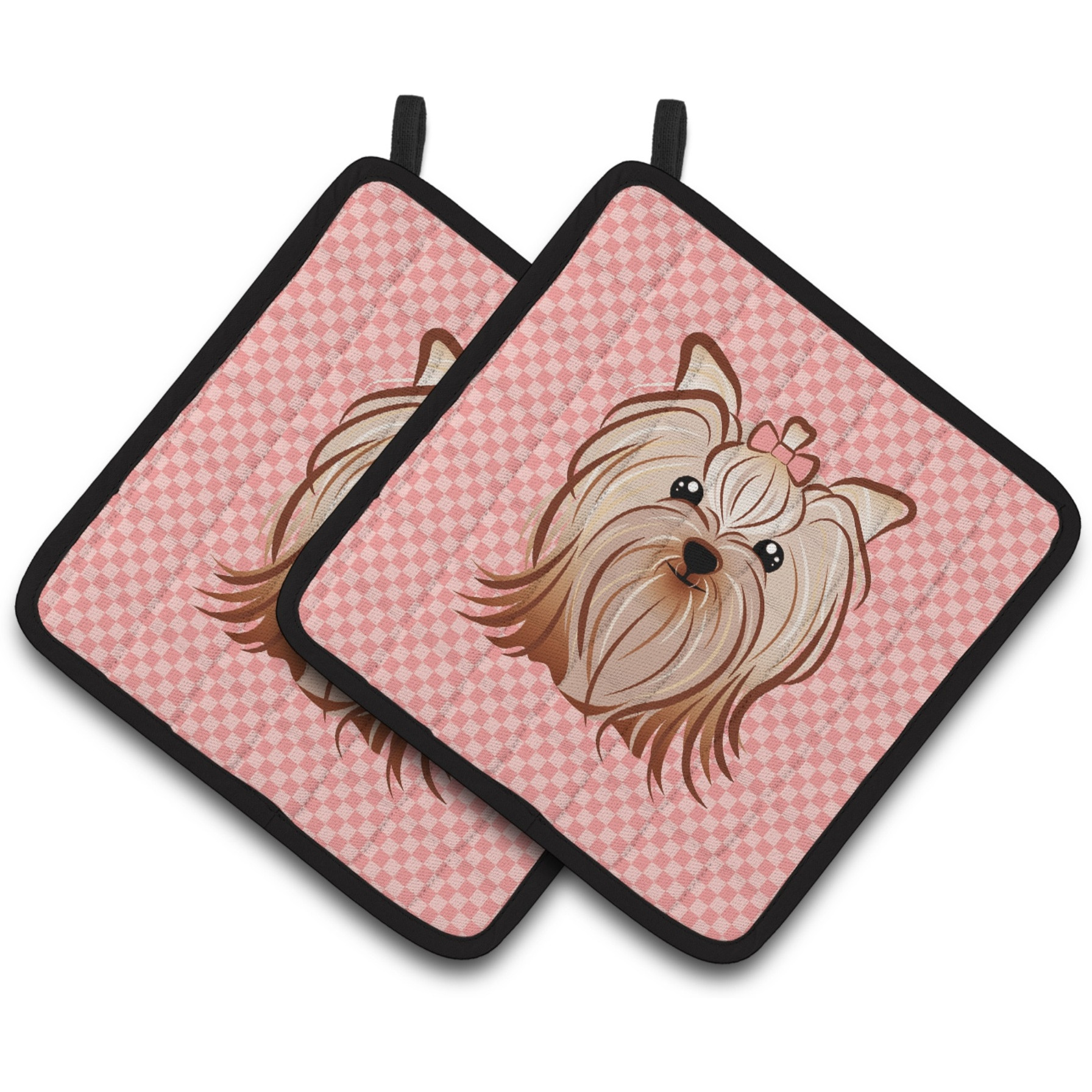 &quotCaroline's Treasures Pink Checkered Yorkie / Yorkshire Terrier Pair of Pot Holders BB1138PTHD, 7.5HX7.5W, Multicolor"