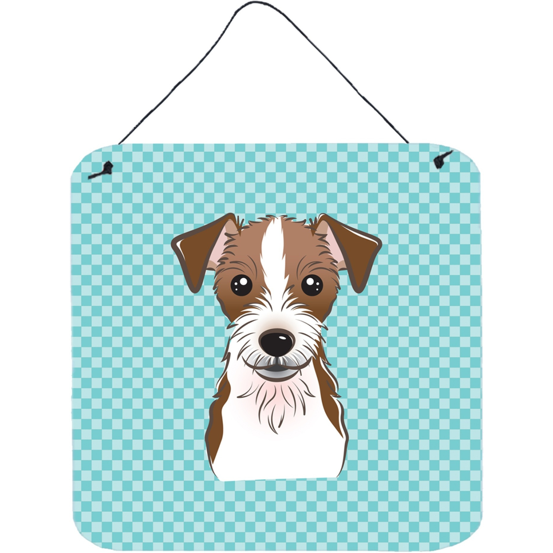 &quotCaroline's Treasures BB1140DS66 Checkerboard Blue Jack Russell Terrier Wall or Door Hanging Prints, 6 x 6"""