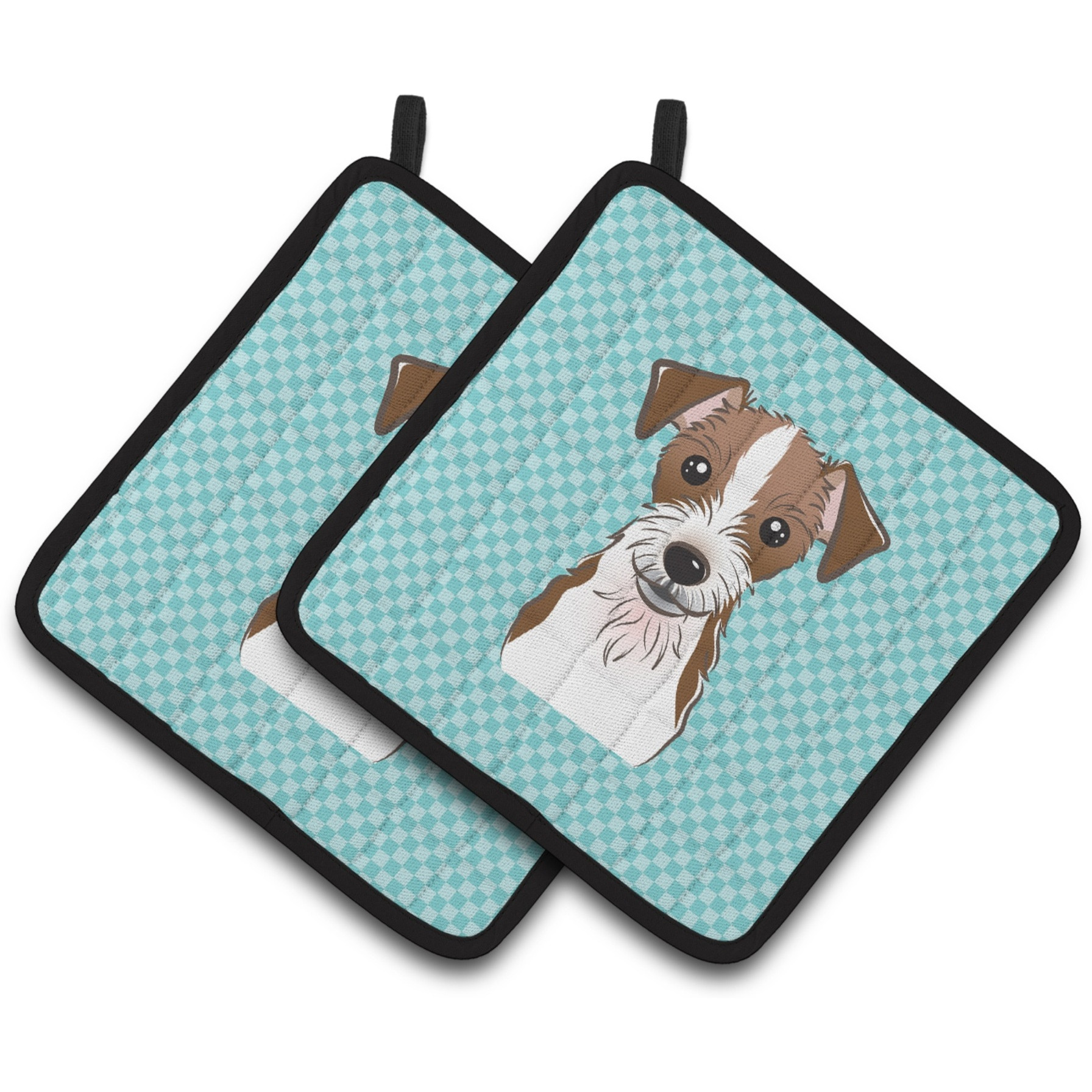 &quotCaroline's Treasures Checkerboard Blue Jack Russell Terrier Pair of Pot Holders BB1140PTHD, 7.5HX7.5W, Multicolor"