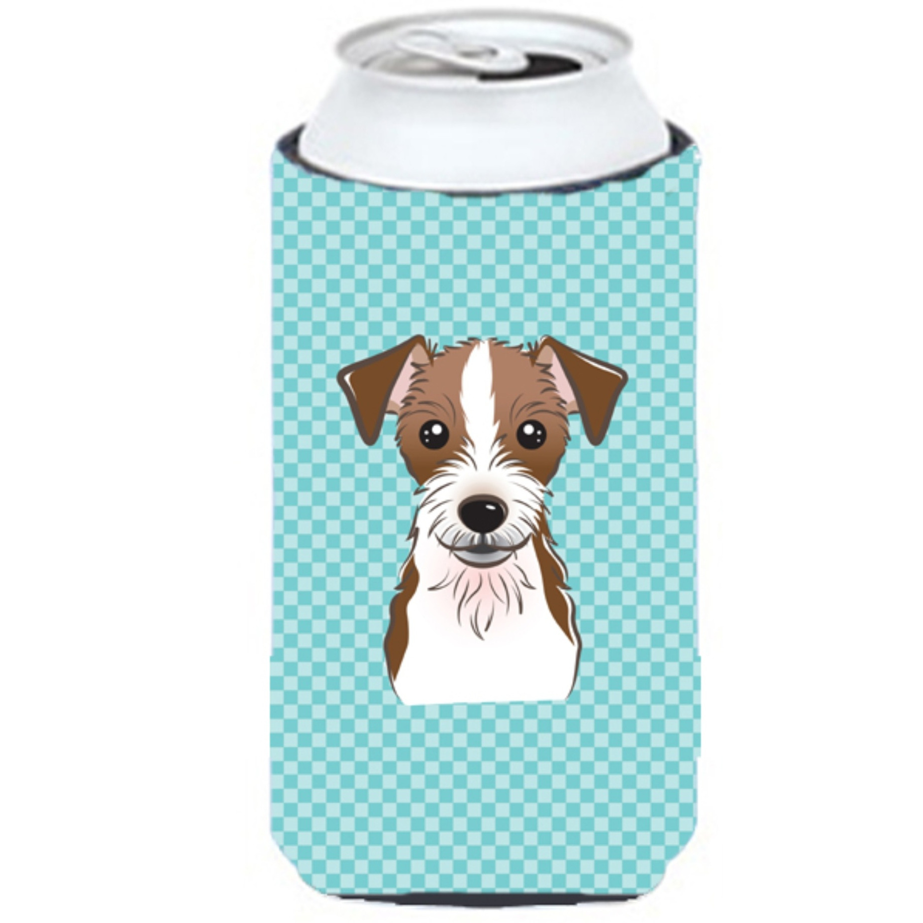 Checkerboard Blue Jack Russell Terrier Tall Boy Beverage Insulator Hugger BB1140TBC