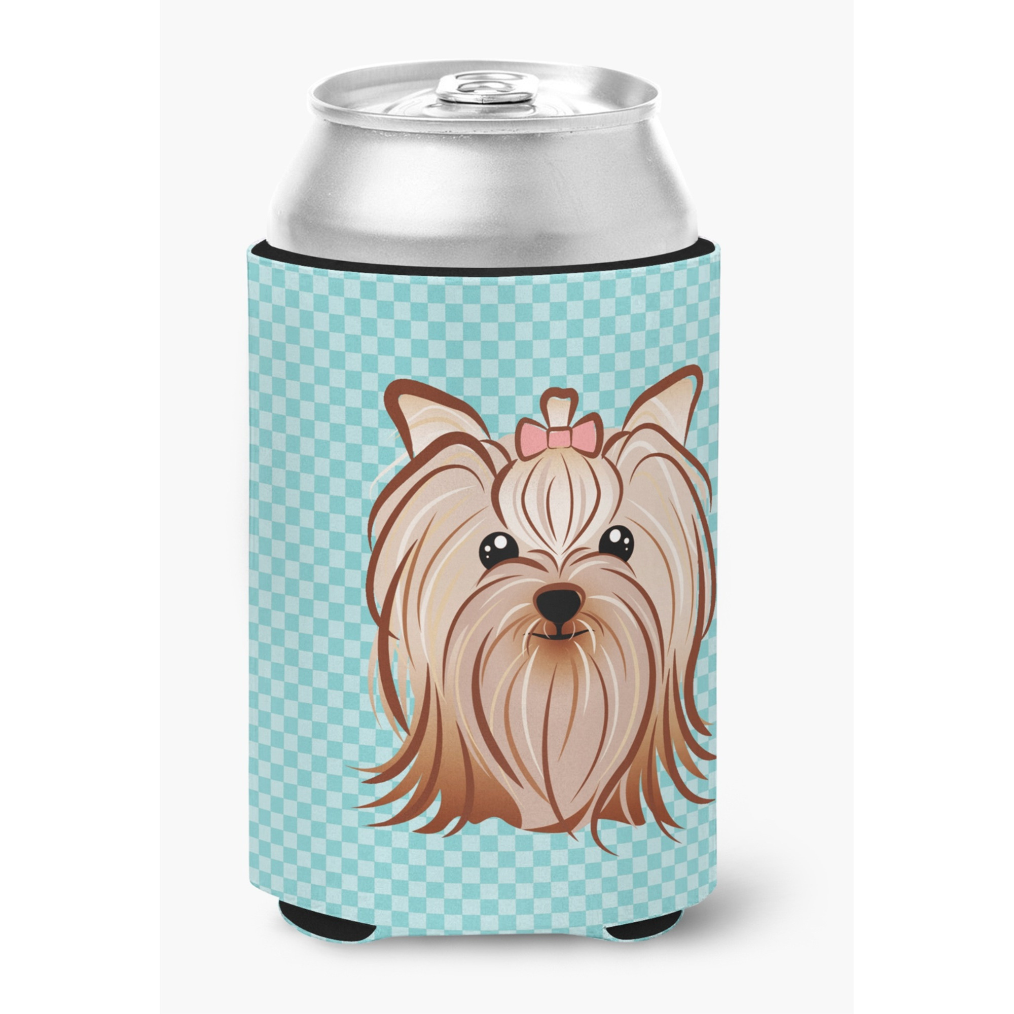 Checkerboard Blue Yorkie Yorkishire Terrier Can or Bottle Hugger BB1142CC