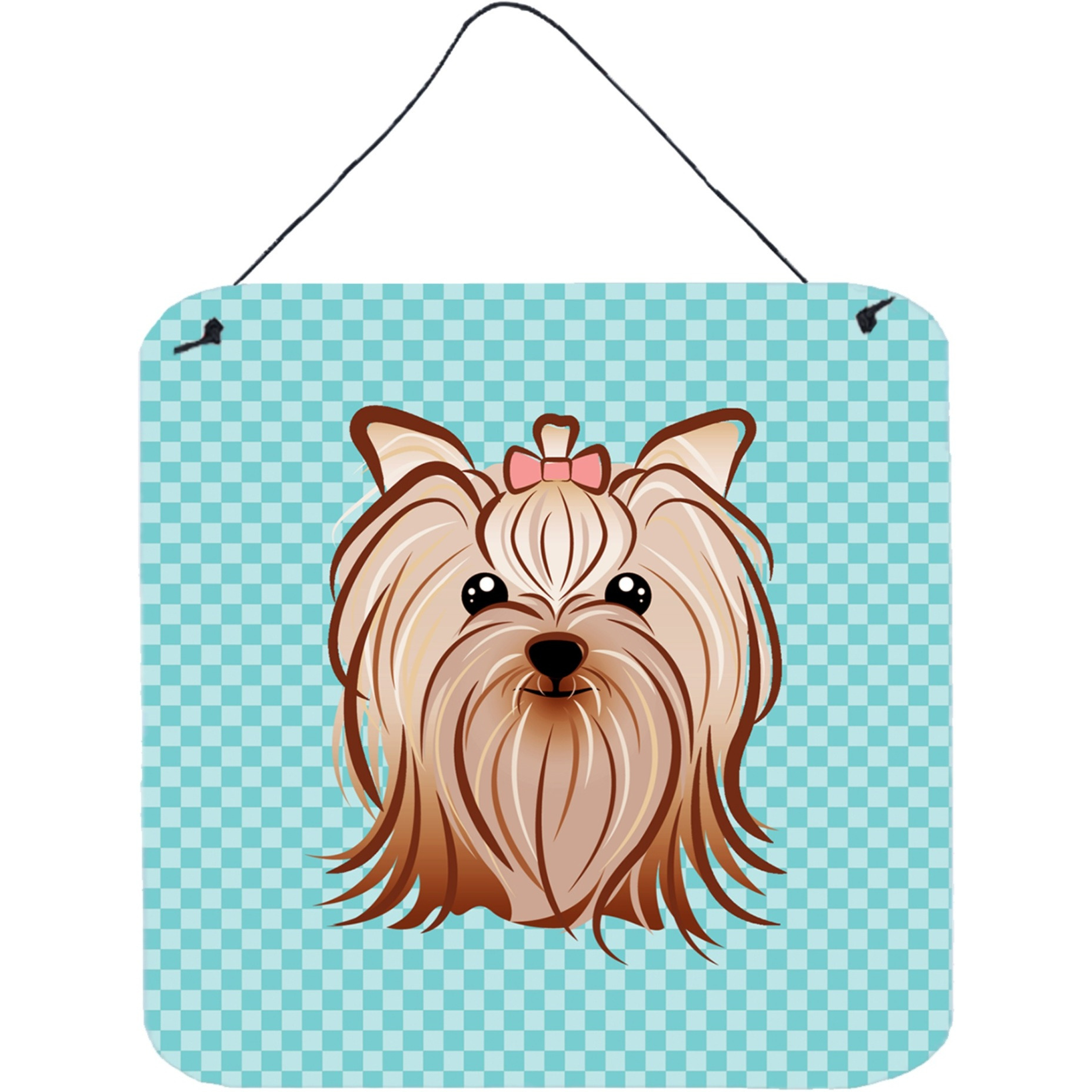 &quotCaroline's Treasures Checkerboard Blue Yorkie Yorkshire Terrier Wall or Door Hanging Prints, 6 x 6"""