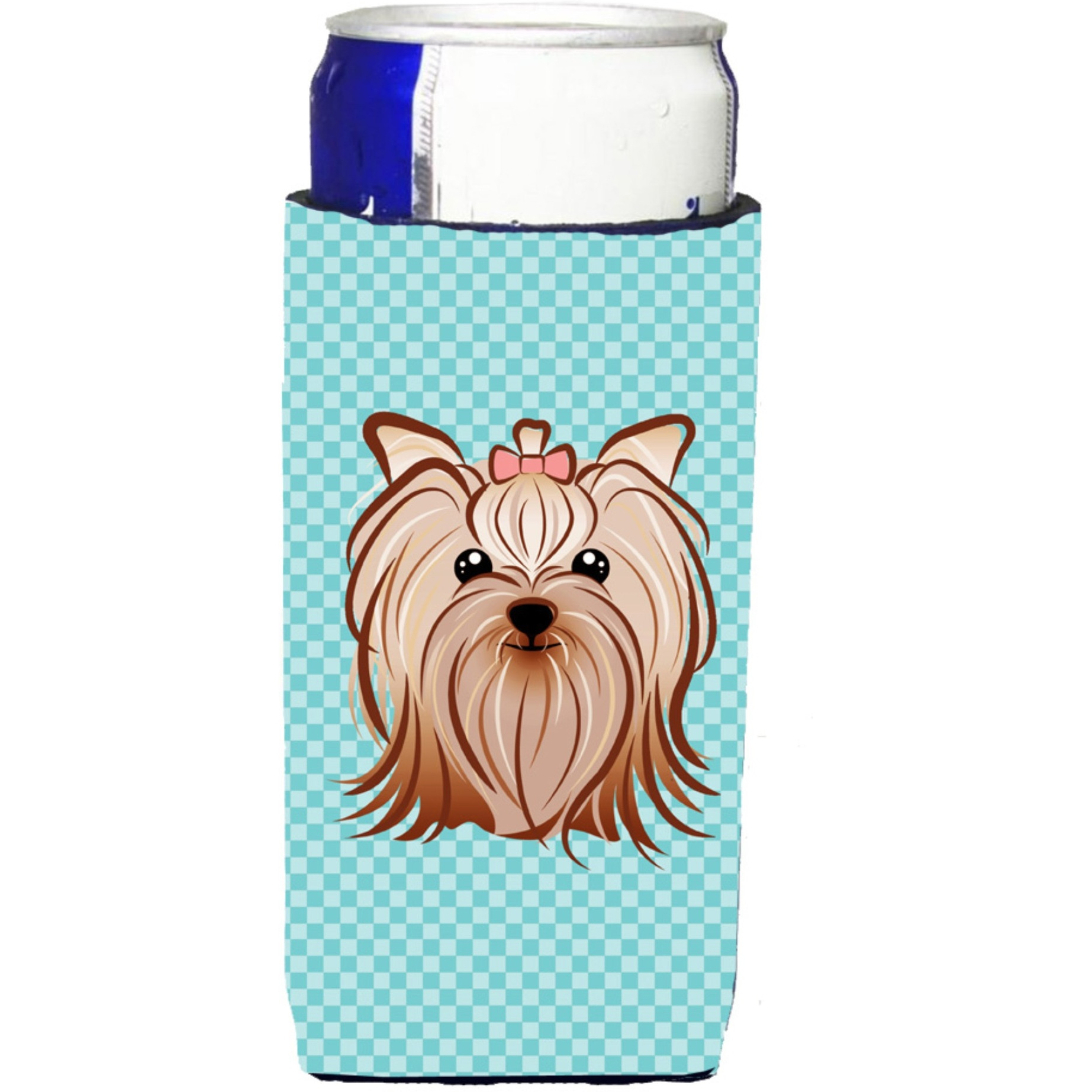 Checkerboard Blue Yorkie Yorkishire Terrier Ultra Beverage Insulators for slim cans