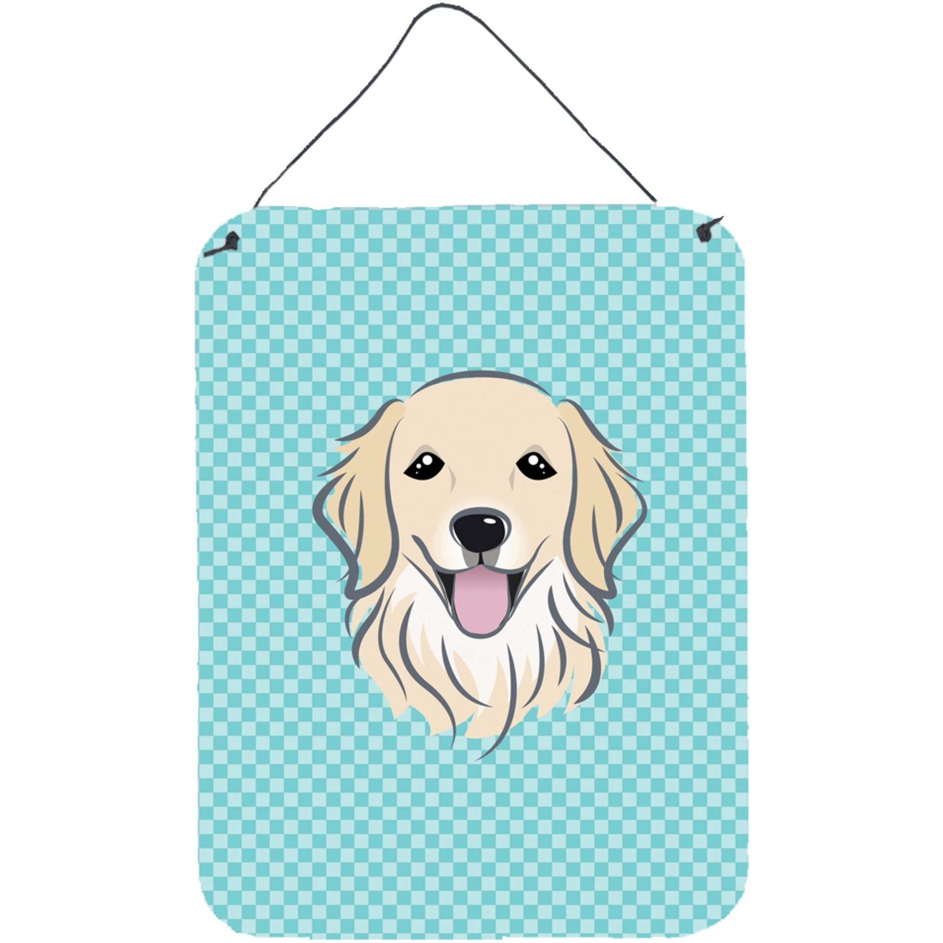 &quotCaroline's Treasures BB1143DS1216 Checkerboard Blue Golden Retriever Wall or Door Hanging Prints, 16"" x 12"""