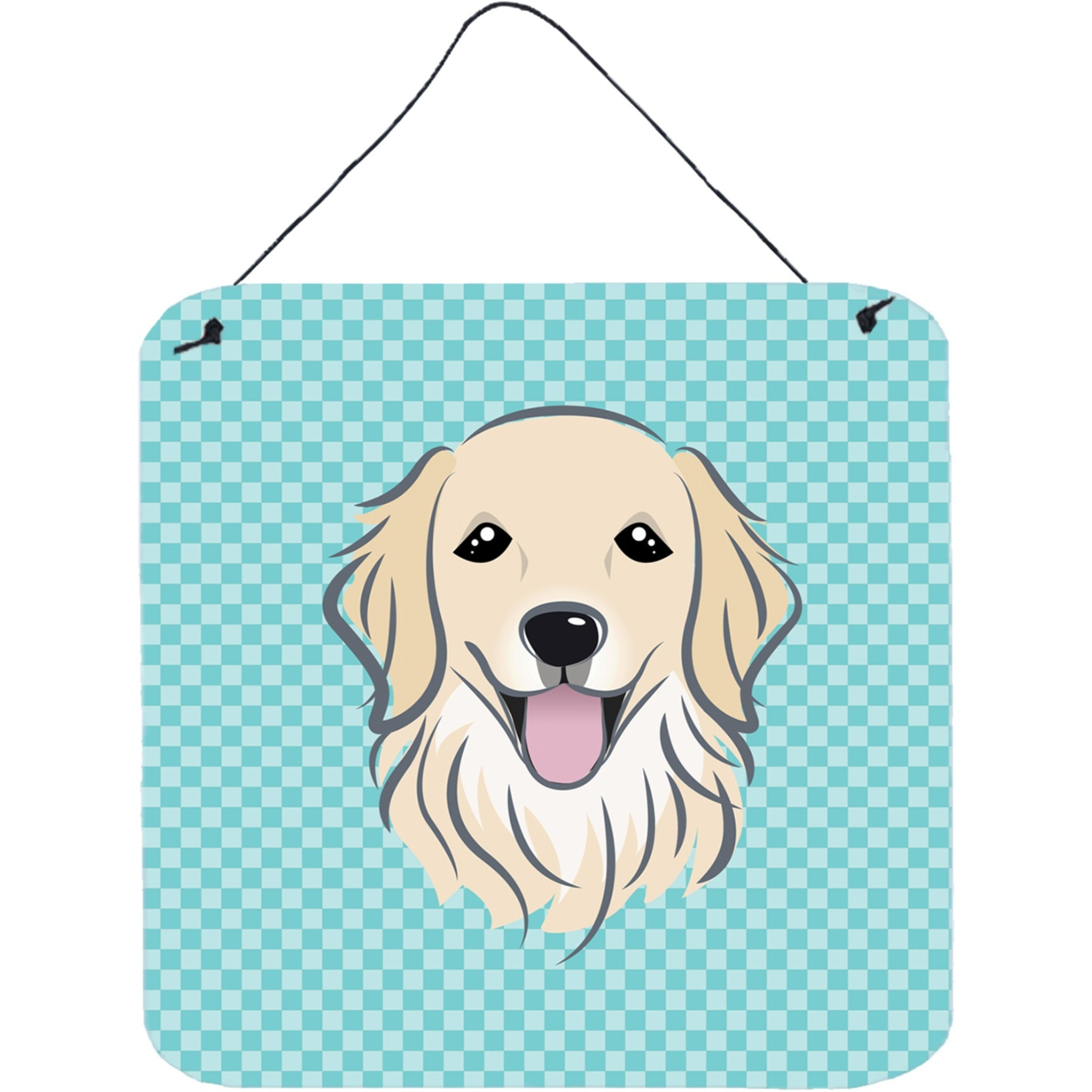 &quotCaroline's Treasures BB1143DS66 Checkerboard Blue Golden Retriever Wall or Door Hanging Prints, 6 x 6"""