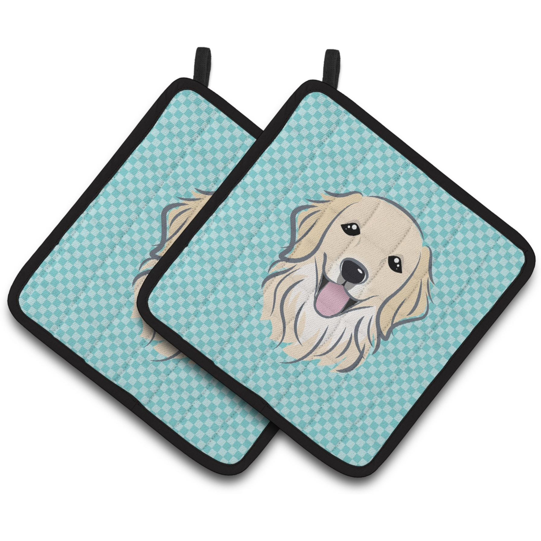 &quotCaroline's Treasures Checkerboard Blue Golden Retriever Pair of Pot Holders BB1143PTHD, 7.5HX7.5W, Multicolor"