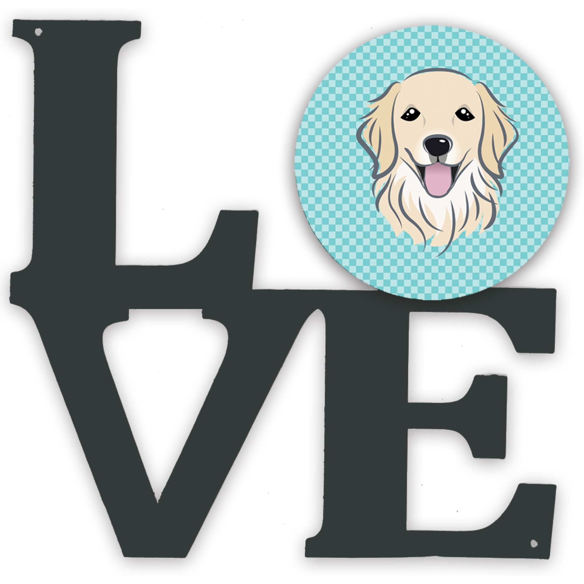 &quotCaroline's Treasures Checkerboard Blue Golden Retriever Metal Artwork Love wall-decor, Multicolor"