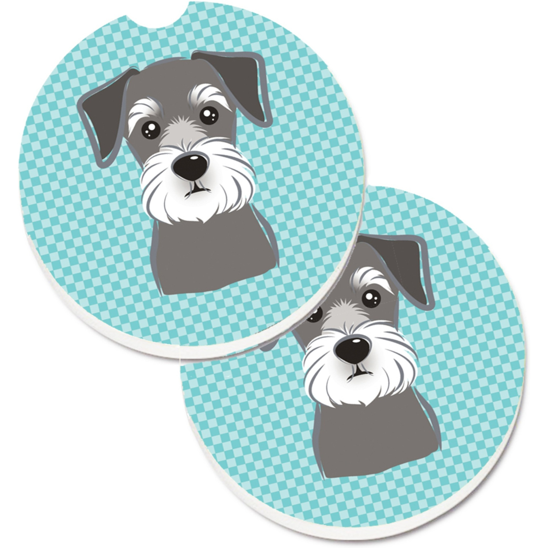 &quotCaroline's Treasures Checkerboard Blue Schnauzer Set of 2 Cup Holder Car Coasters BB1144CARC, 2.56, Multicolor"