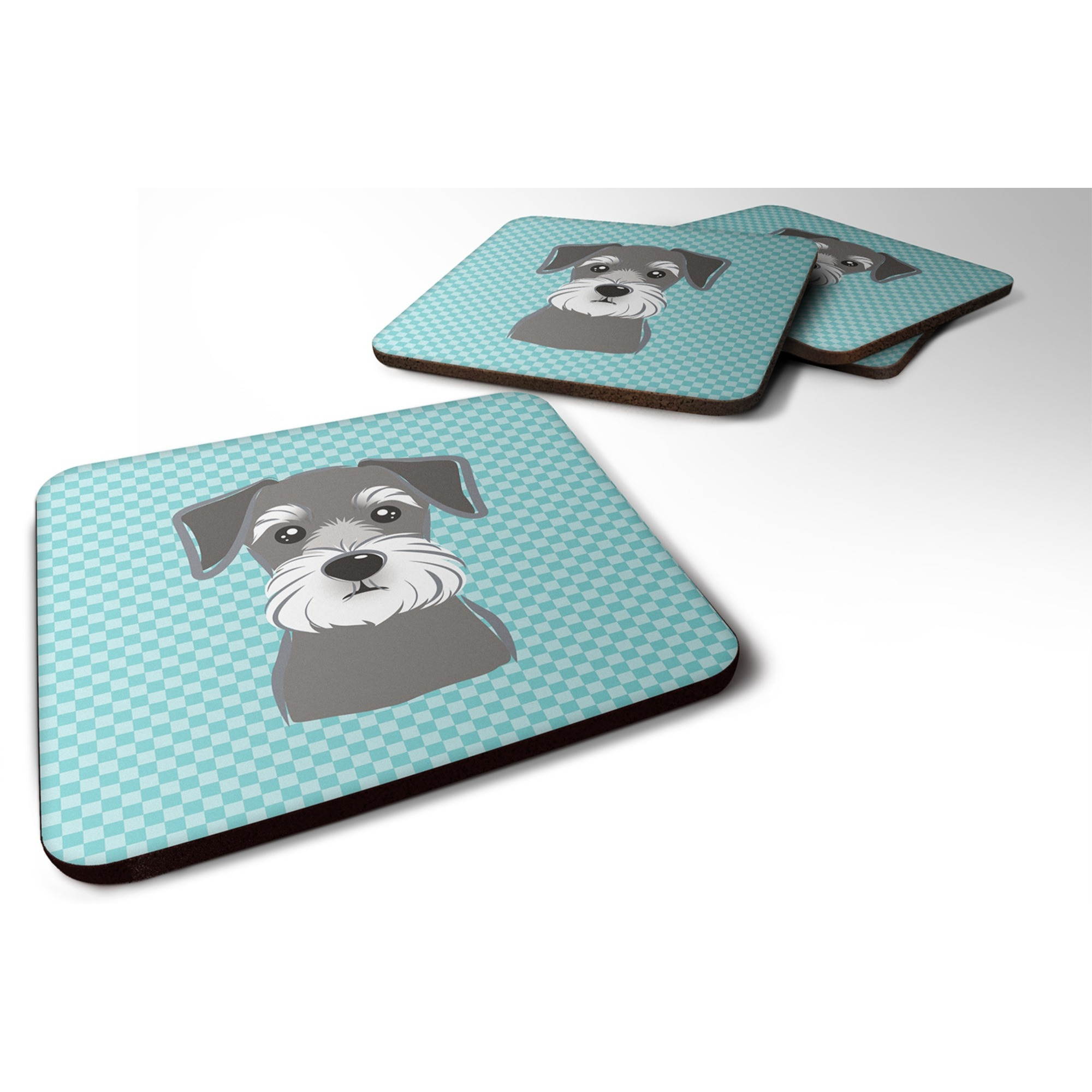 &quotCaroline's Treasures BB1144FC Checkerboard Blue Schnauzer Foam Coaster (Set of 4), 3.5"" H x 3.5"" W, Multicolor"
