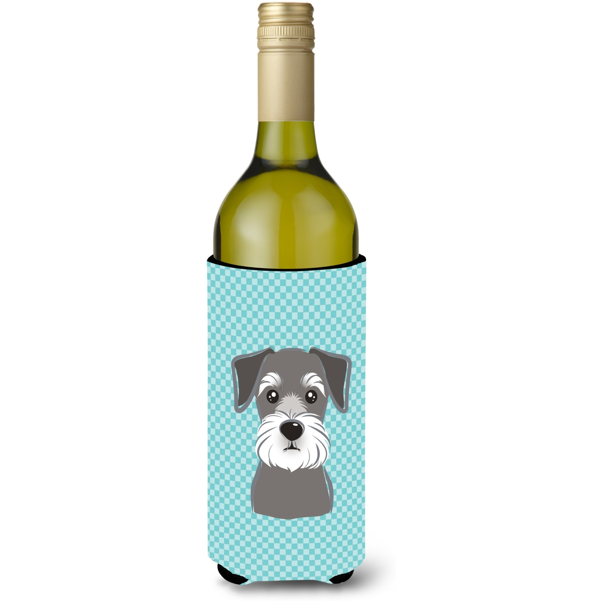 Checkerboard Blue Schnauzer Wine Bottle Beverage Insulator Hugger BB1144LITERK