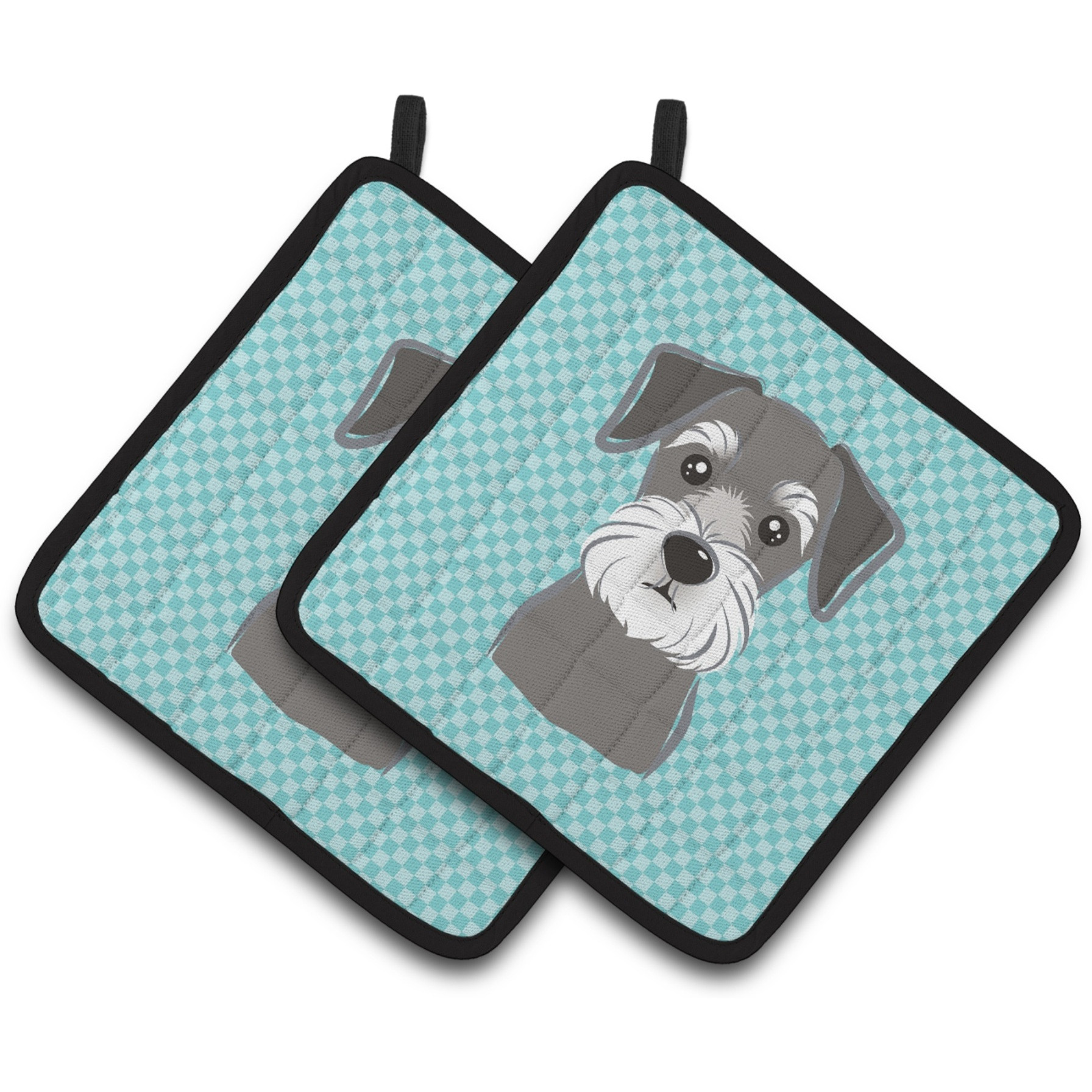 &quotCaroline's Treasures Checkerboard Blue Schnauzer Pair of Pot Holders BB1144PTHD, 7.5HX7.5W, Multicolor"