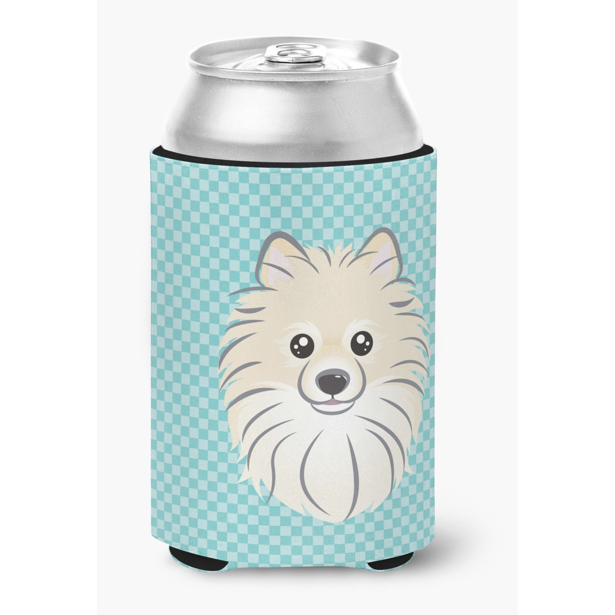 Checkerboard Blue Pomeranian Can or Bottle Hugger BB1145CC