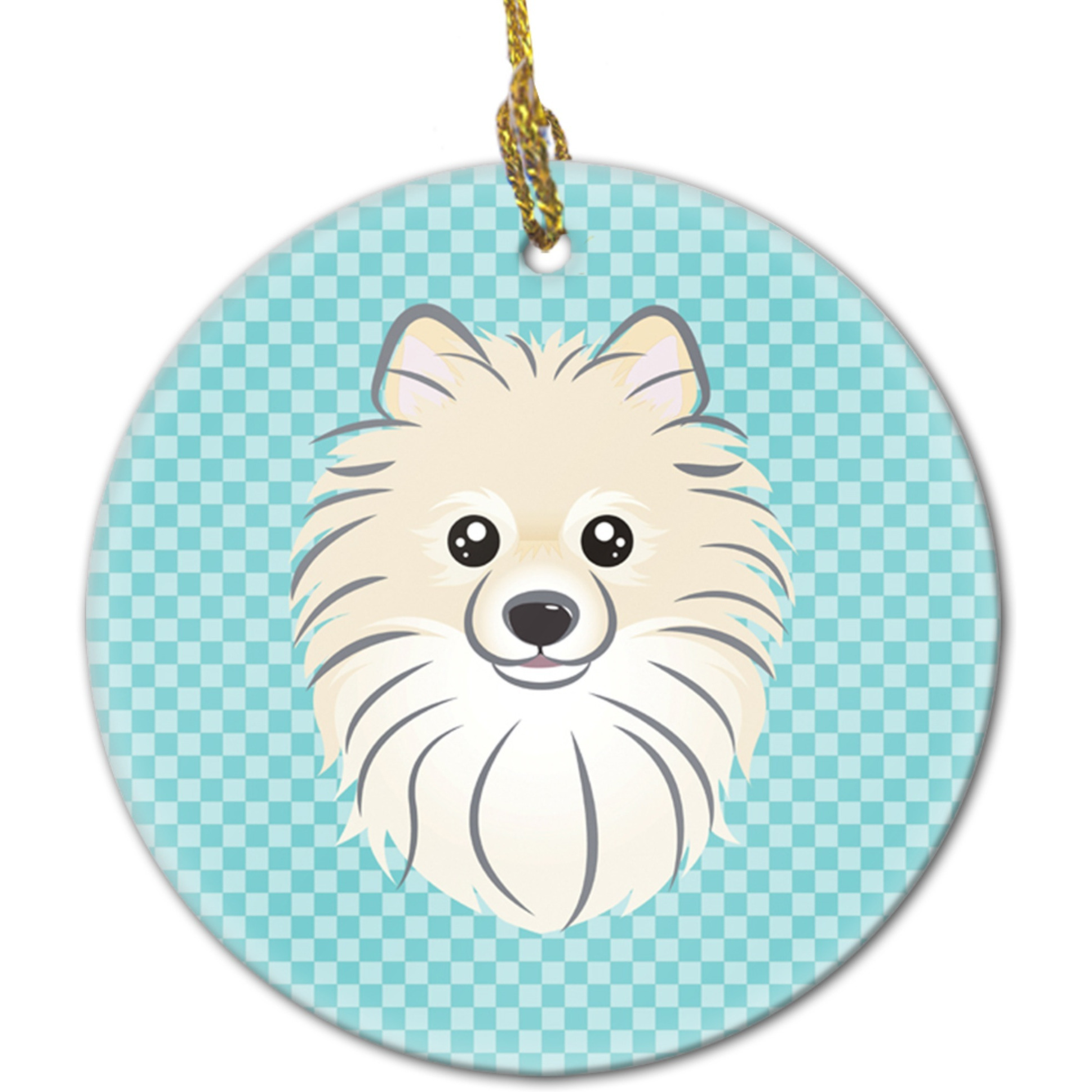 Checkerboard Blue Pomeranian Ceramic Ornament BB1145CO1