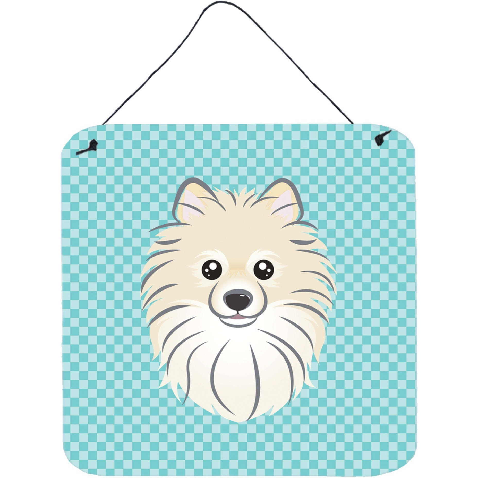&quotCaroline's Treasures Checkerboard Blue Pomeranian Wall or Door Hanging Prints, 6 x 6"""