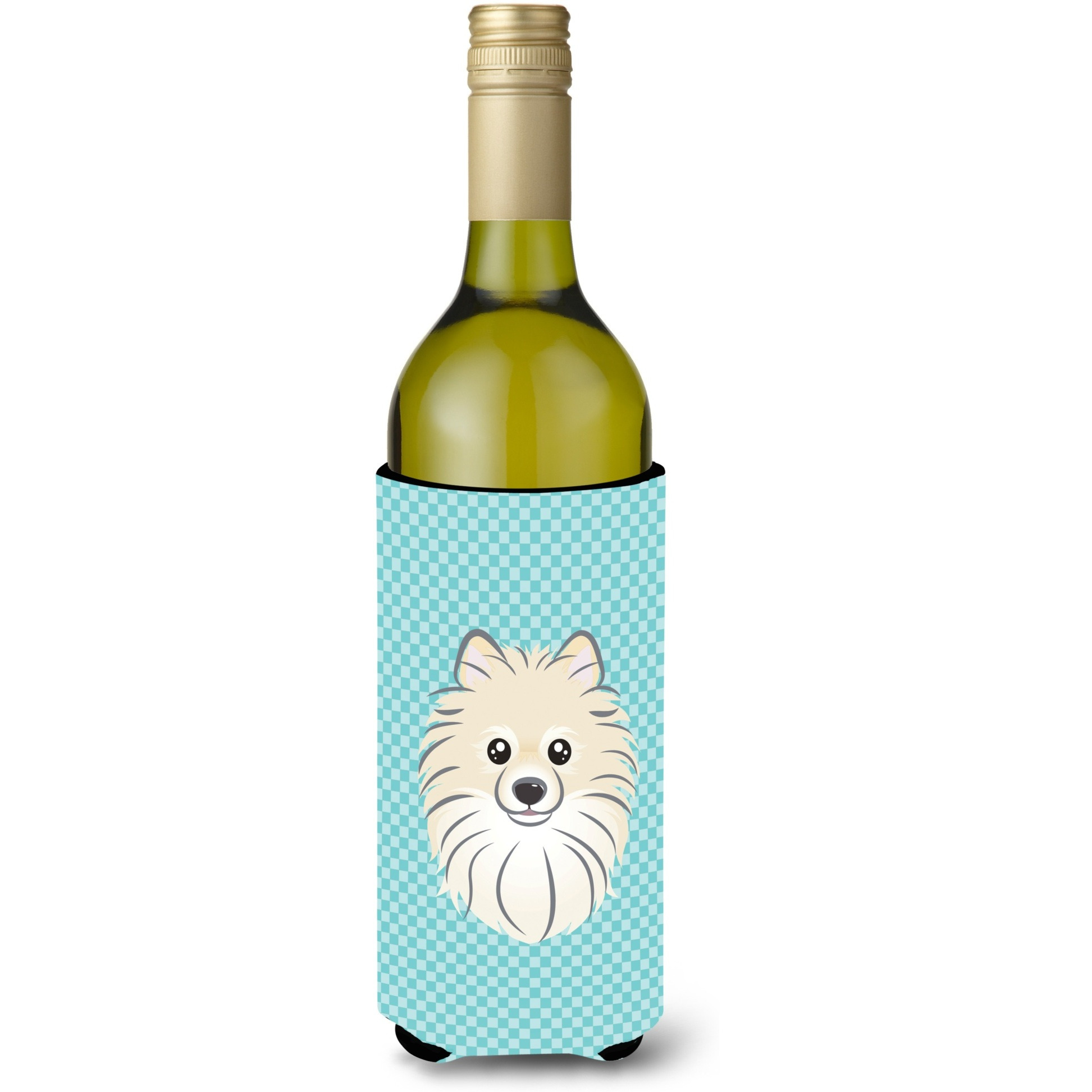 Checkerboard Blue Pomeranian Wine Bottle Beverage Insulator Hugger BB1145LITERK
