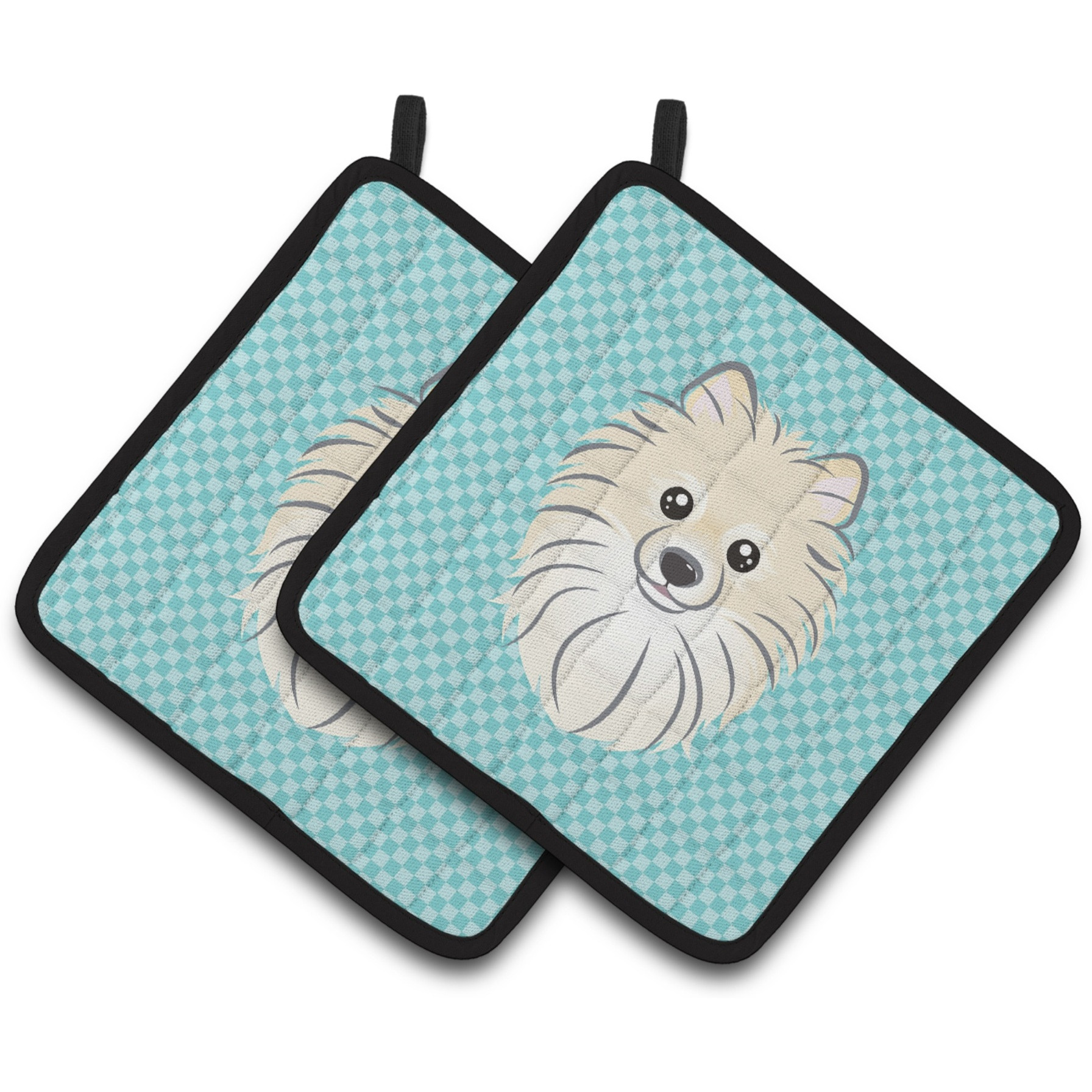 &quotCaroline's Treasures Checkerboard Blue Pomeranian Pair of Pot Holders BB1145PTHD, 7.5HX7.5W, Multicolor"