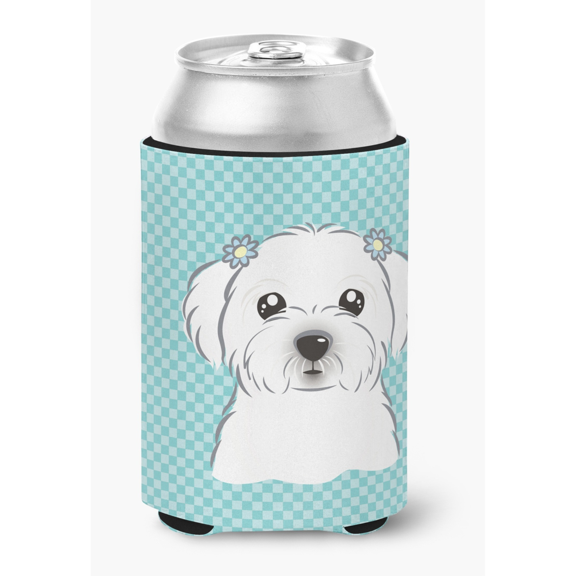 Checkerboard Blue Maltese Can or Bottle Hugger BB1146CC