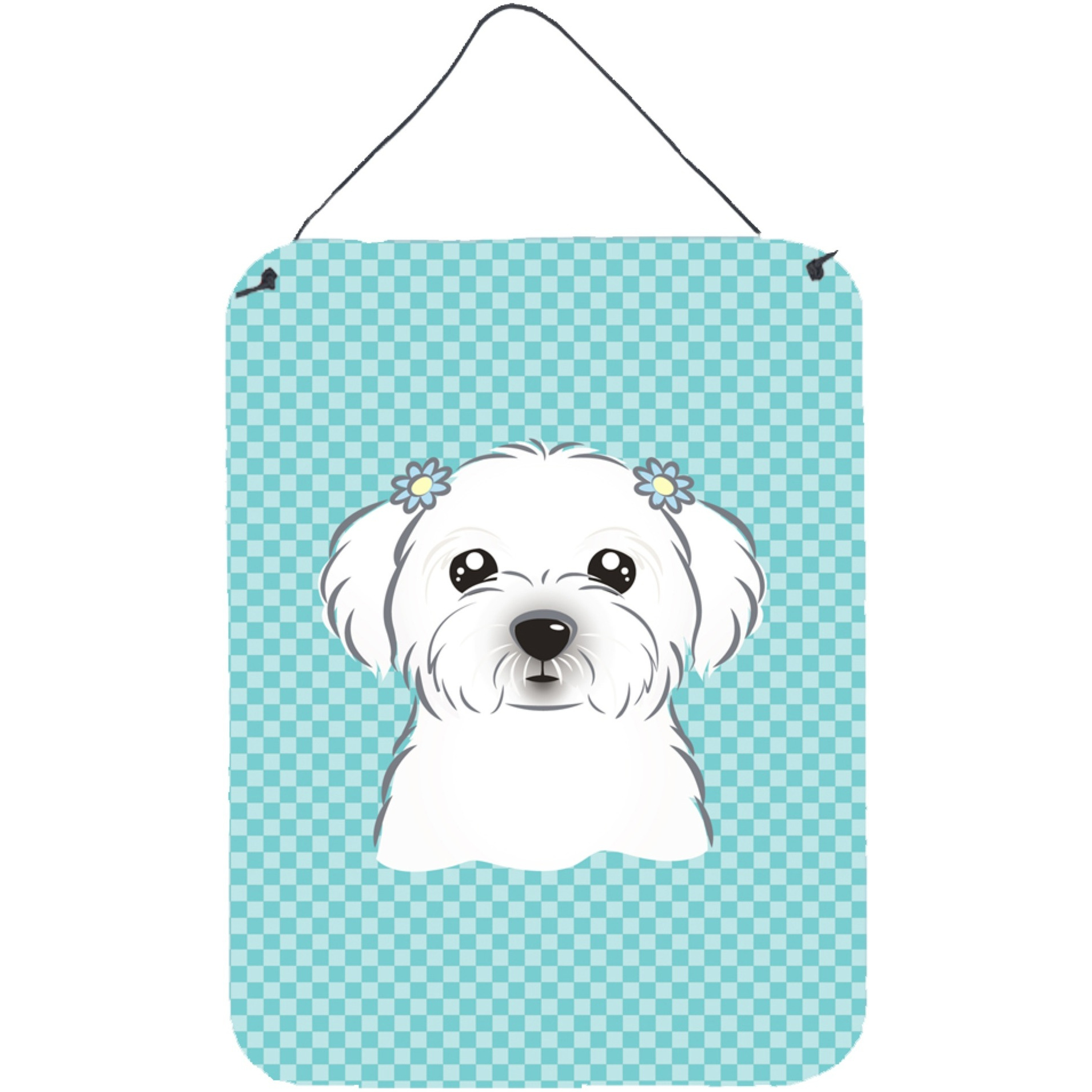 &quotCaroline's Treasures Checkerboard Blue Maltese Wall or Door Hanging Prints, 16"" x 12"""