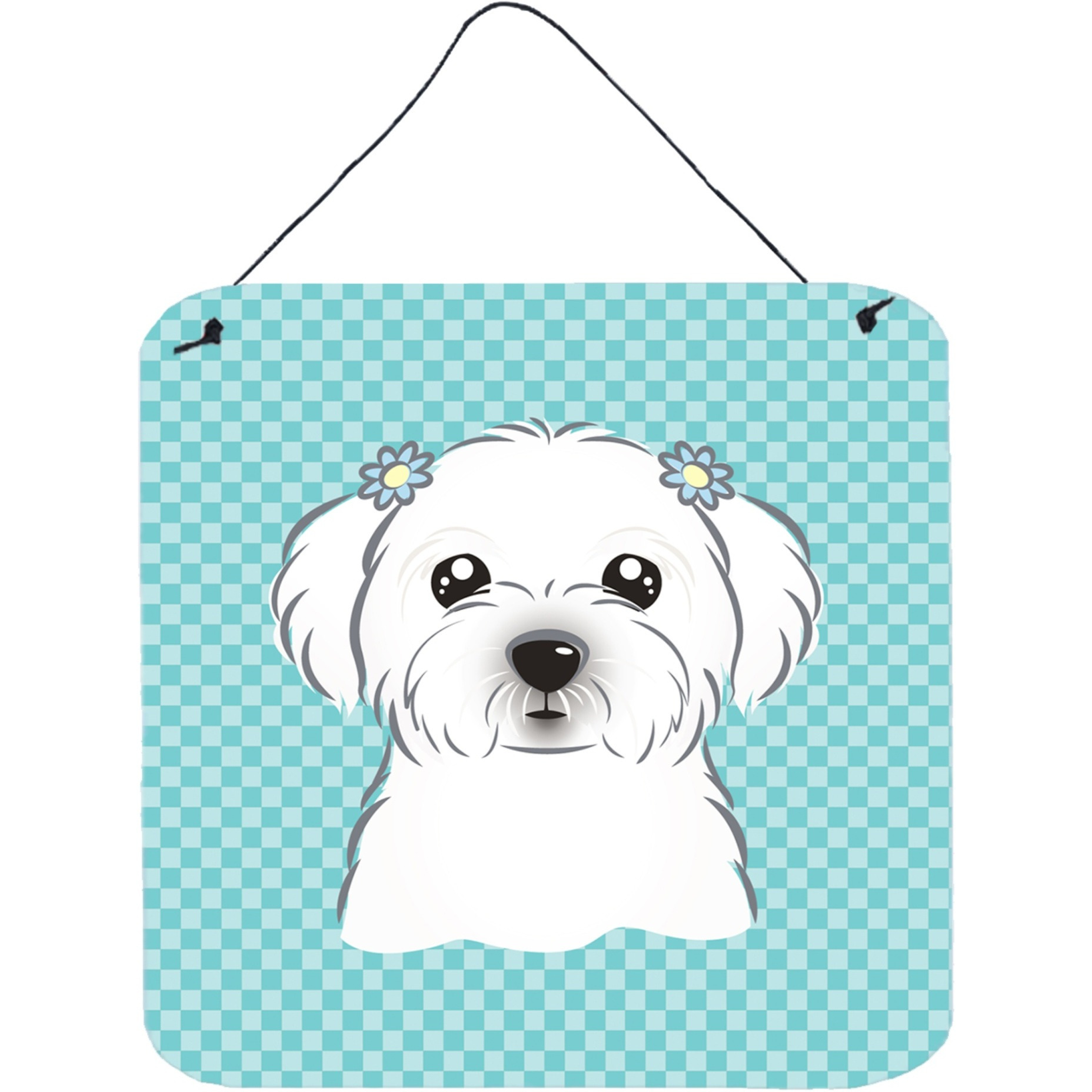 &quotCaroline's Treasures Checkerboard Blue Maltese Wall or Door Hanging Prints, 6 x 6"""