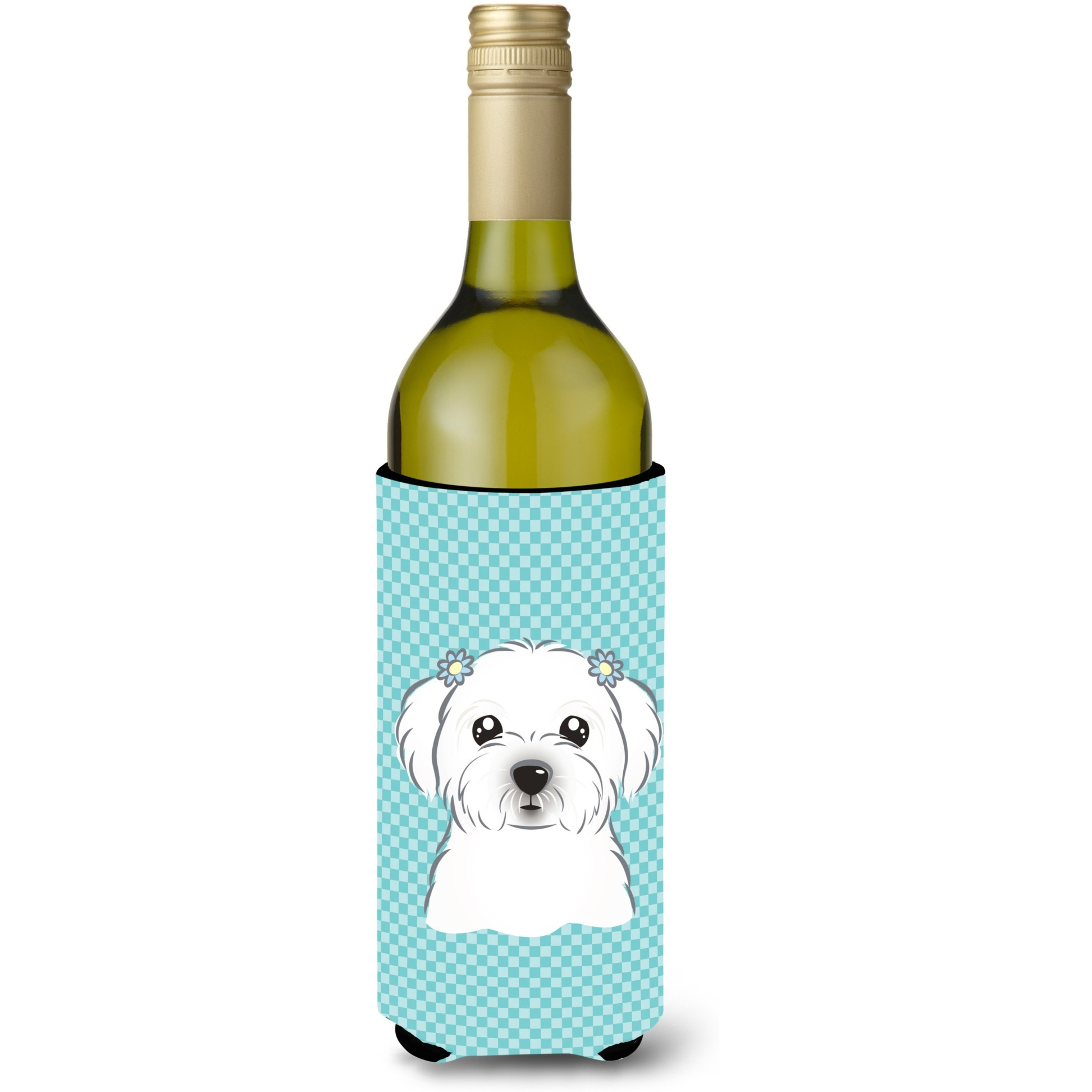 Checkerboard Blue Maltese Wine Bottle Beverage Insulator Hugger BB1146LITERK