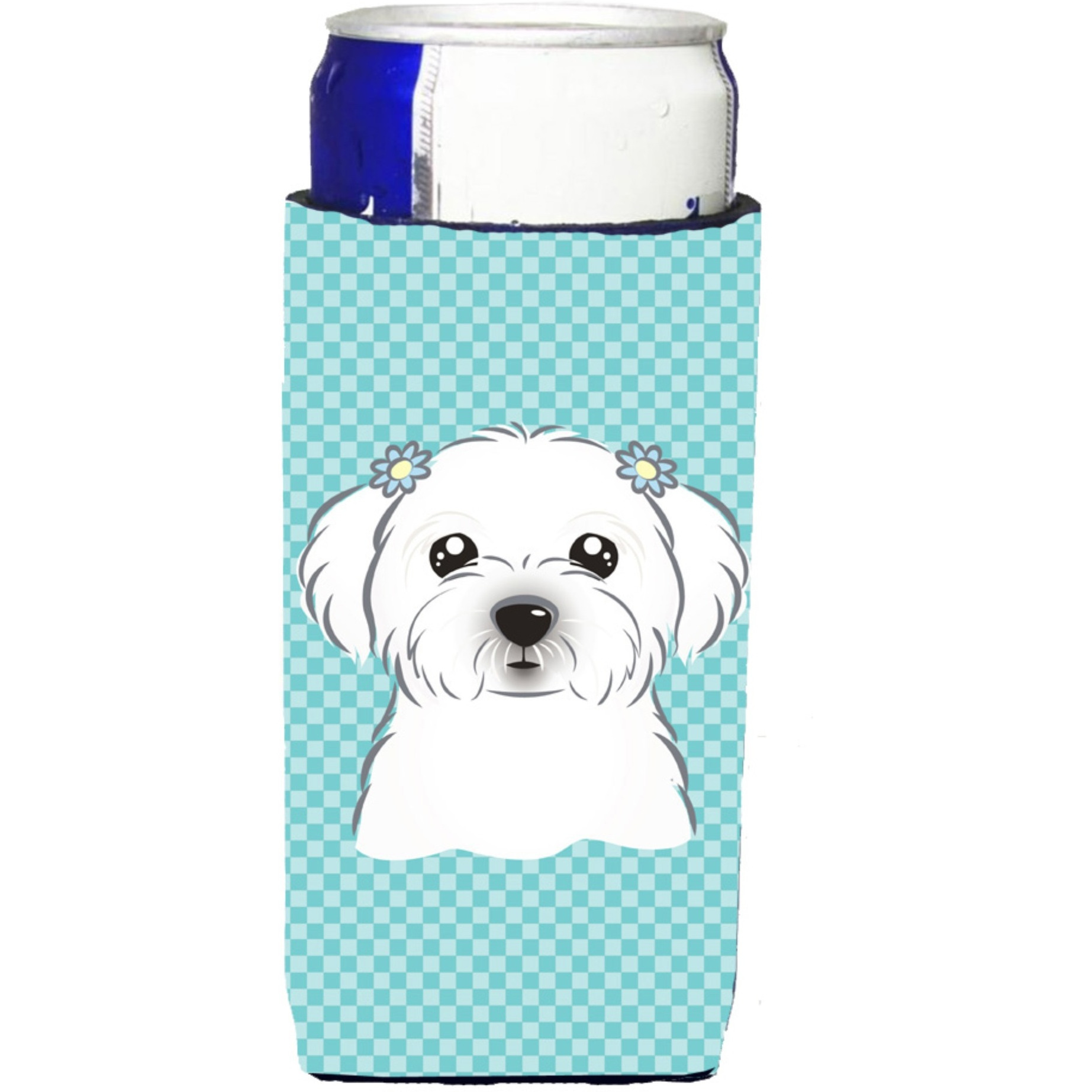 Checkerboard Blue Maltese Ultra Beverage Insulators for slim cans BB1146MUK