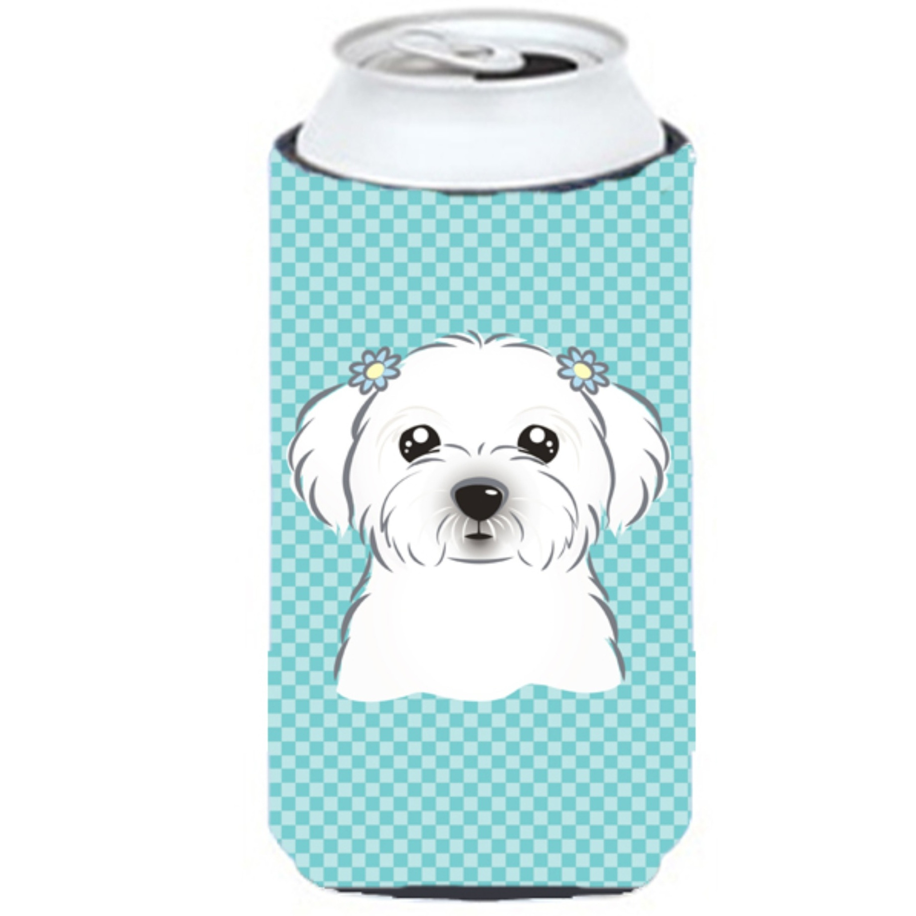 Checkerboard Blue Maltese Tall Boy Beverage Insulator Hugger BB1146TBC