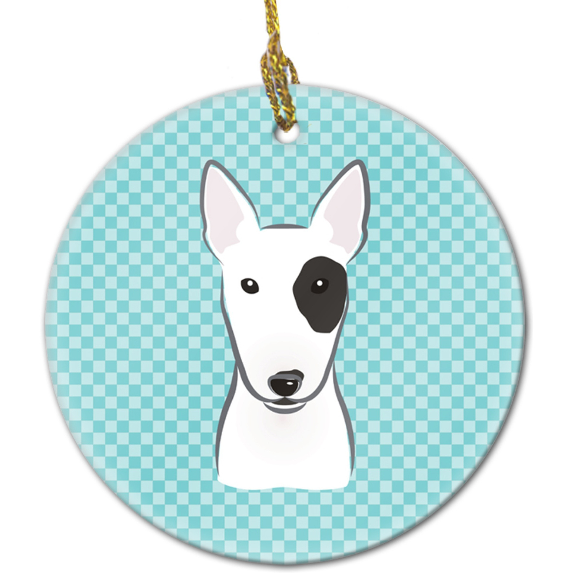 Checkerboard Blue Bull Terrier Ceramic Ornament BB1147CO1